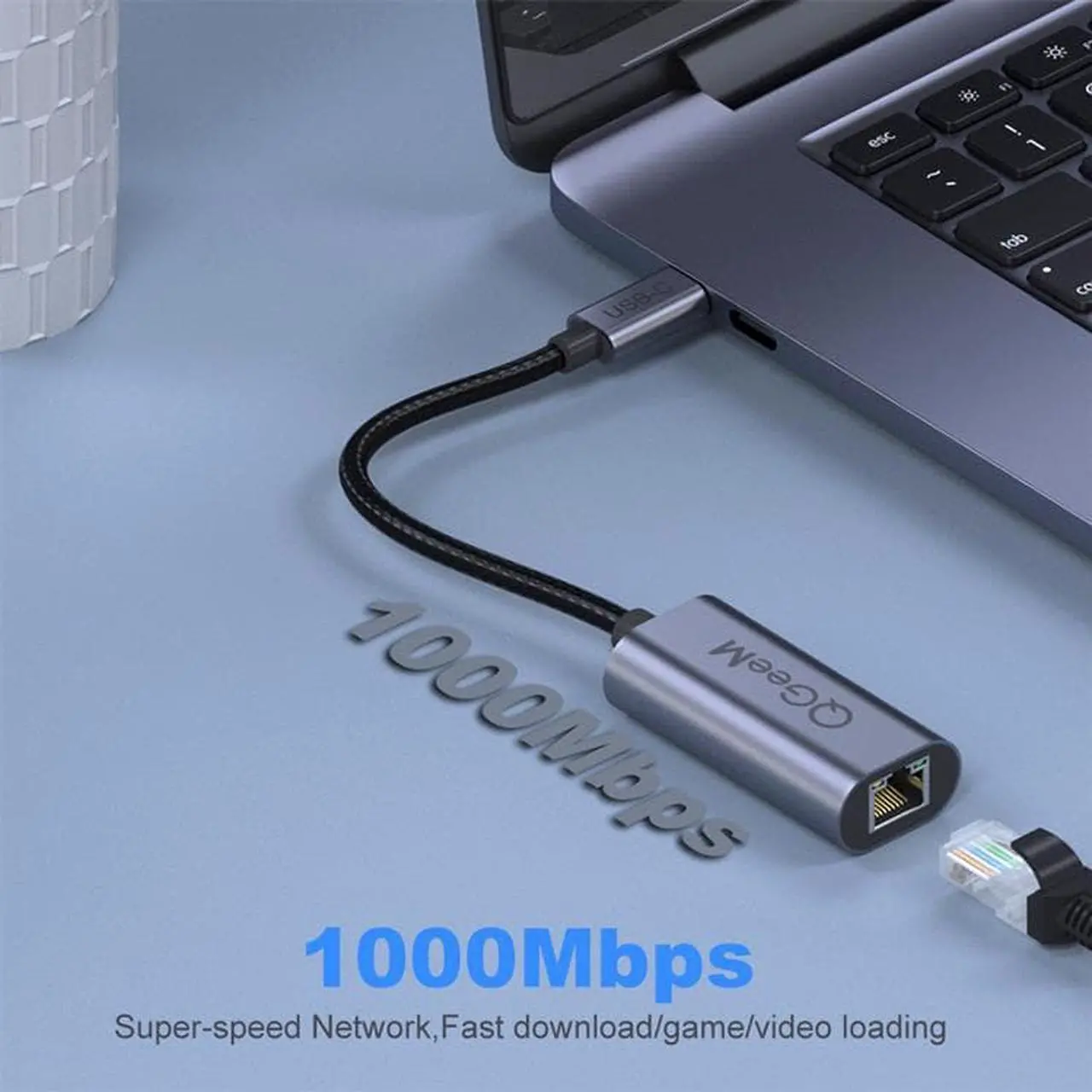 Alt view image 2 of 6 - QGeeM USB C to Ethernet Adapter RJ45 to Thunderbolt 3 Type C Gigabit Network LAN 1000Mbps Converter Compatible with MacBook Pro Air iPad Pro Surface Book Chromebook Dell XPS Galaxy S20 S10, and More