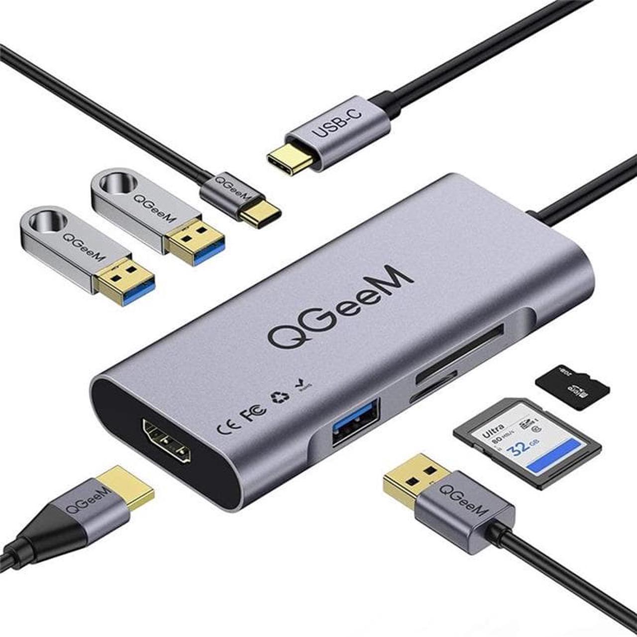 QGeeM 7 in 1 Type C Hub to HDMI 4k@30Hz,3 USB 3.0 Ports,100W Power Delivery,SD/TF Card Readers