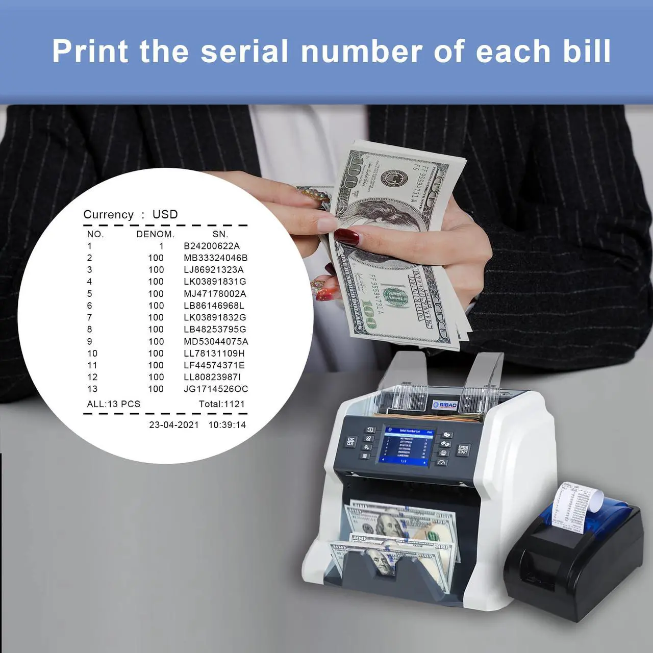 Alt view image 5 of 7 - RIBAO RB-58-RP Thermal Printer Receipt Printer for BC-55 BC-40 BCS-160 Mixed Bill Money Counter, Printing Paper Size 58mm