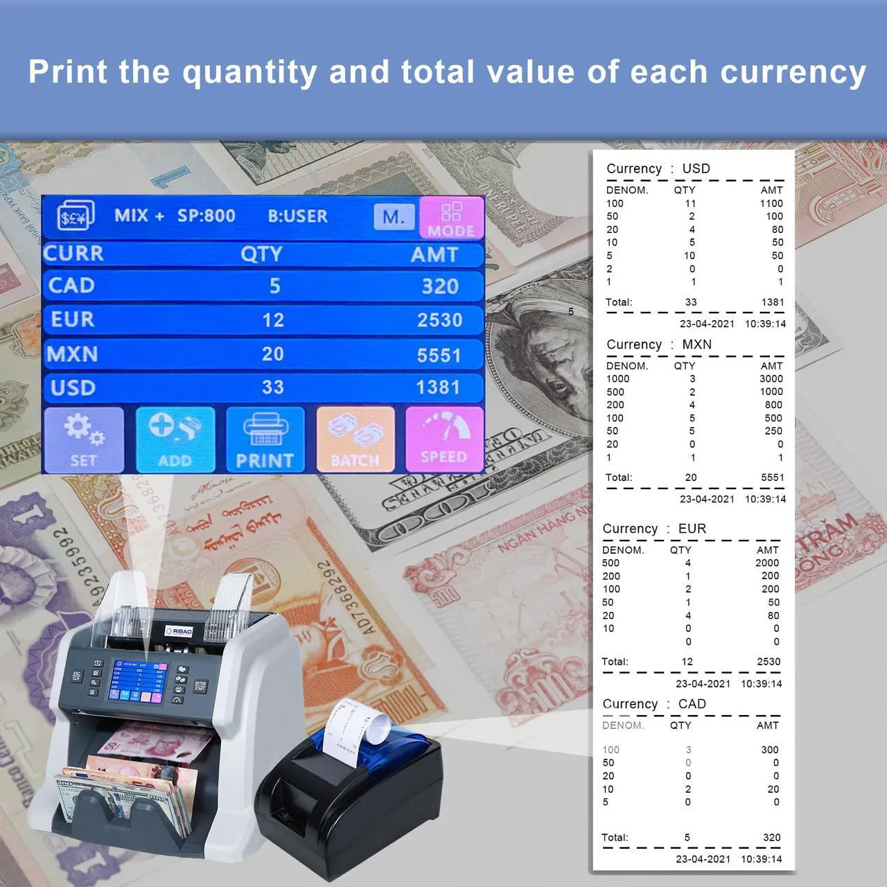 Alt view image 7 of 7 - RIBAO RB-58-RP Thermal Printer Receipt Printer for BC-55 BC-40 BCS-160 Mixed Bill Money Counter, Printing Paper Size 58mm