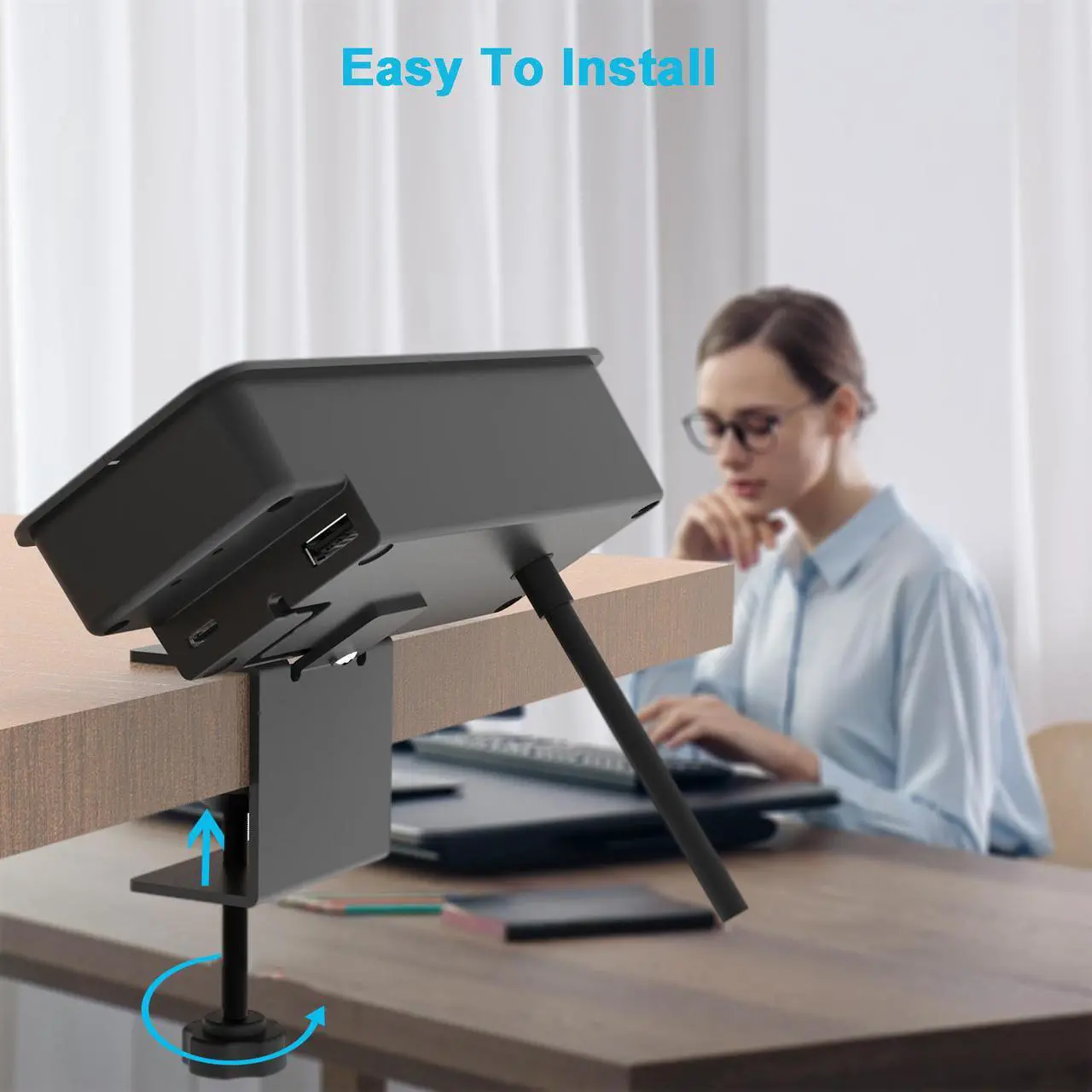 Alt view image 6 of 6 - Desk Clamp Power Strip Surge With 20W USB C Port 15W Wireless Charger, Removable Desktop Mount Charger Power Station Surge Protector 2 USB AC Electrical Outlet Strip for Office KingTSYU