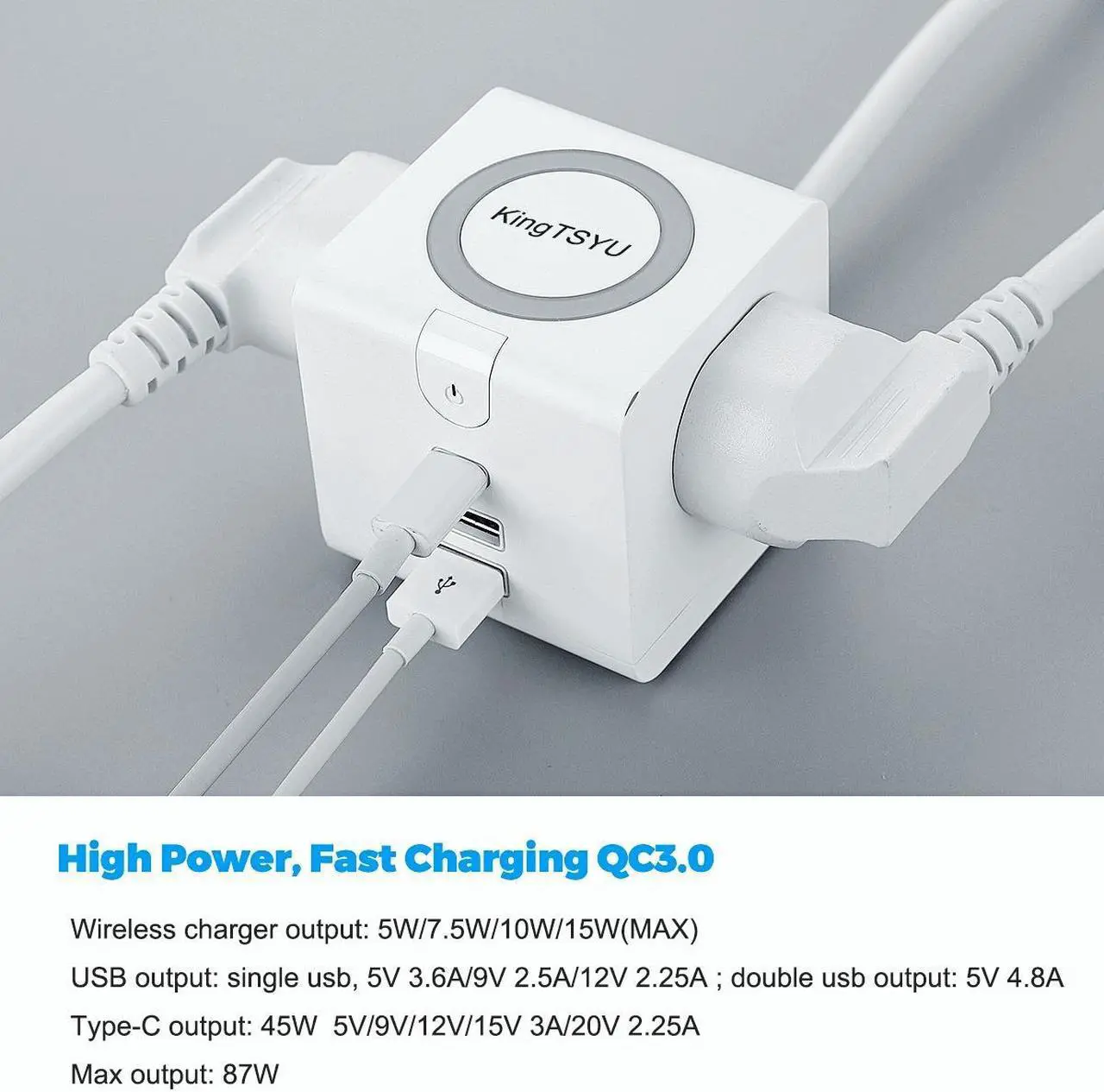 Alt view image 5 of 6 - PD Power Strip Tower With 45W USB C Wireless Charger Station, Surge Protector Flat Plug With USB Port For Laptop Lenovo Macbook Pro, 15W Phone Wireless Charging Stand 2 USB Ports 2 AC Outlets KingTSYU