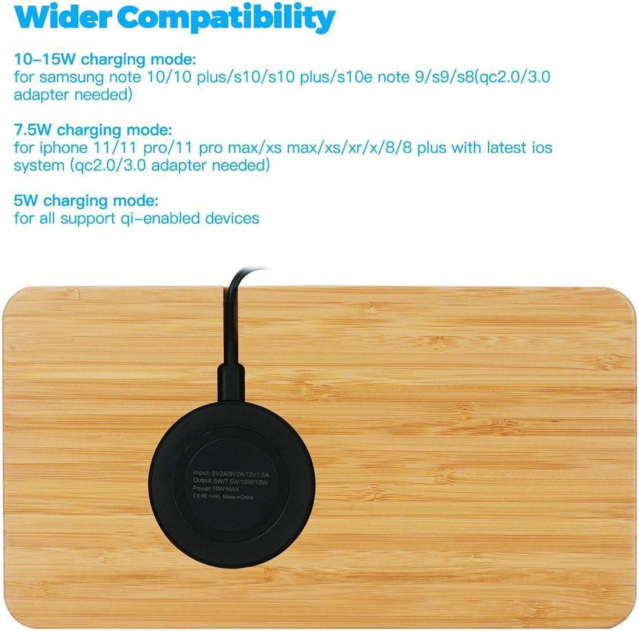 Alt view image 3 of 7 - 2 in 1 Desktop Wood Wireless Qi Charger Dock Station Bamboo Organizer Holder, 15W Phone USB Charging Docking Stand , Wooden Charging Pad, For iPhone Samsung Android Nightstand Home Office KingTSYU