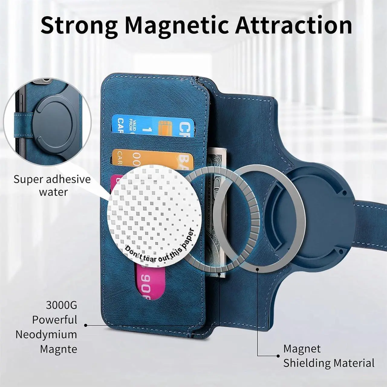 Alt view image 2 of 3 - SCPBOWL Detachable Cell Phone Holder with Wallet, Magesafe Charging, PU Leather, Suport Card, Protective RFID, Blue iPhone 16 PRO MAX