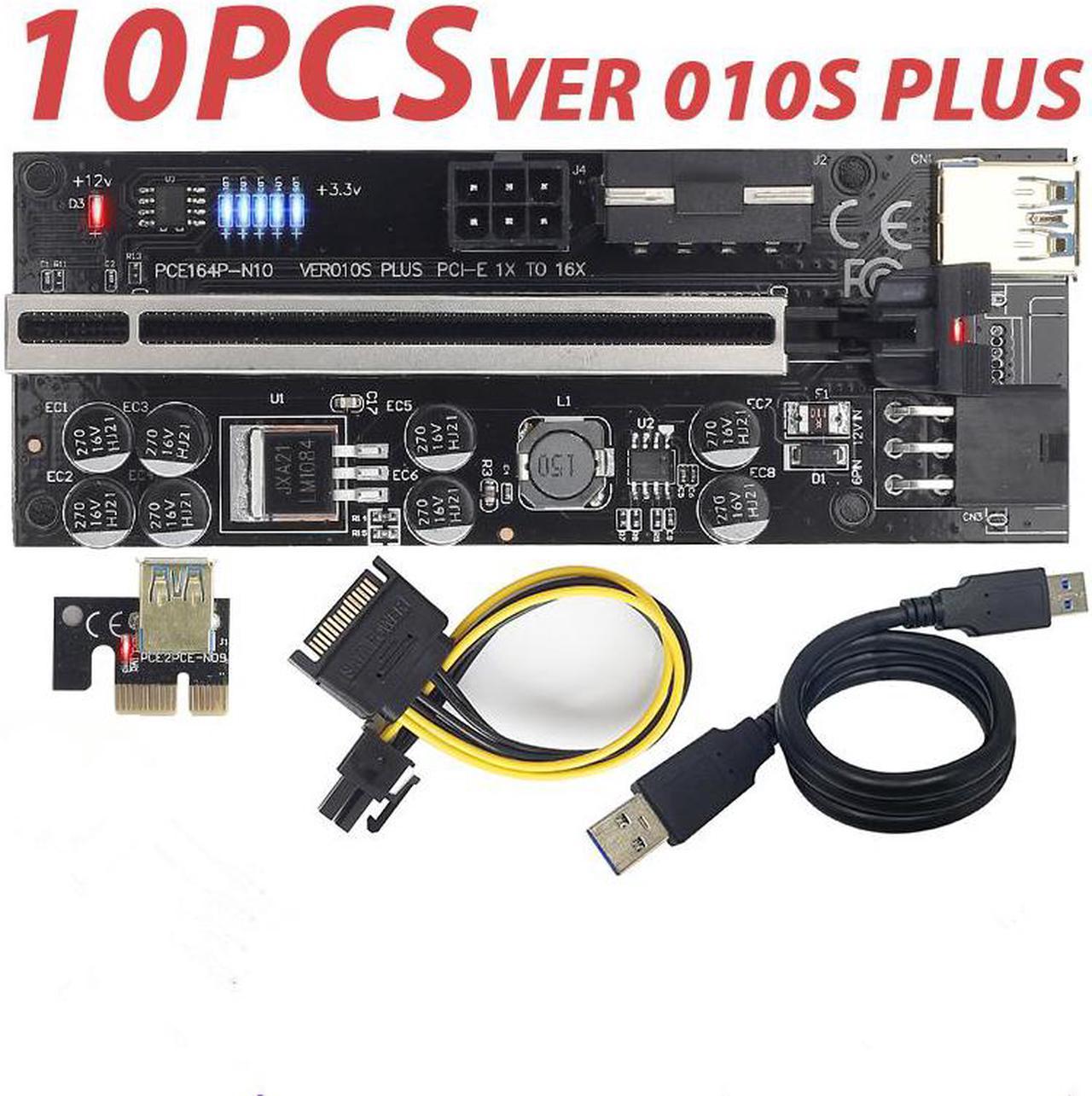 10pcs VER010 USB3.0 PCI-E Riser VER 0010S PLUS Express 1X 16x Extender pcie Riser Adapter Card SATA 15pin to 6pin Power