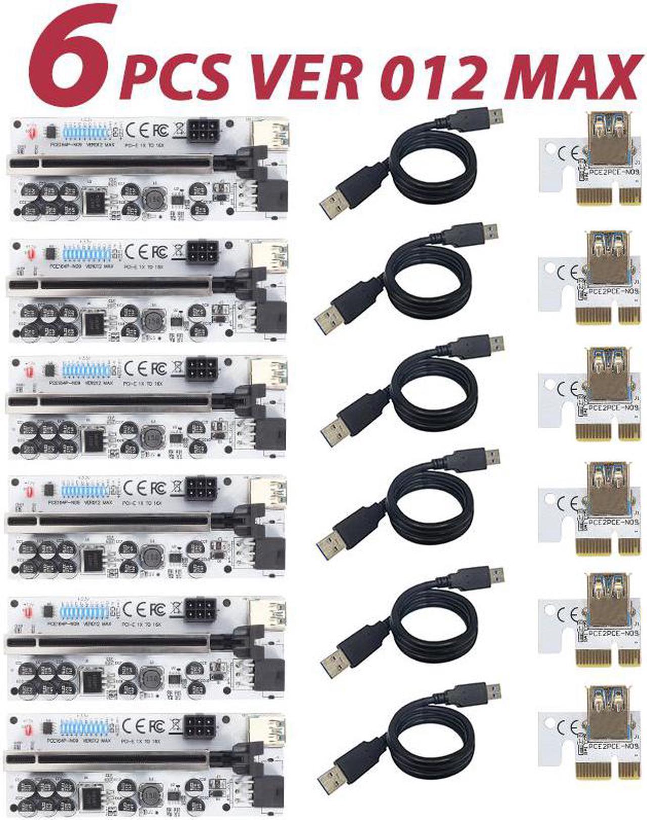 6Pcs Newest Riser VER012 MAX USB 3.0 PCI-E Riser VER 012 MAX Express 1X 16x Extender GPU Riser Adapter Card LED Work Indicator