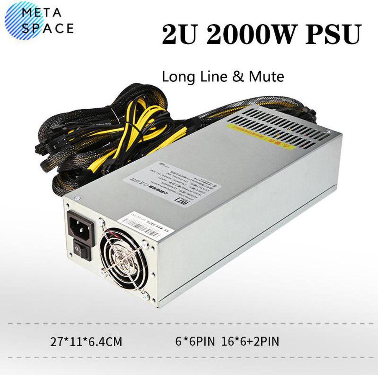 Power Supply 2U 2000W Miner PSU Long Cable line Bitcion Power Supply 2000W Computing power 12V For ASIC Miner GPU Single-channel wind cooling Mute power supply desktop computer chassis server PSU