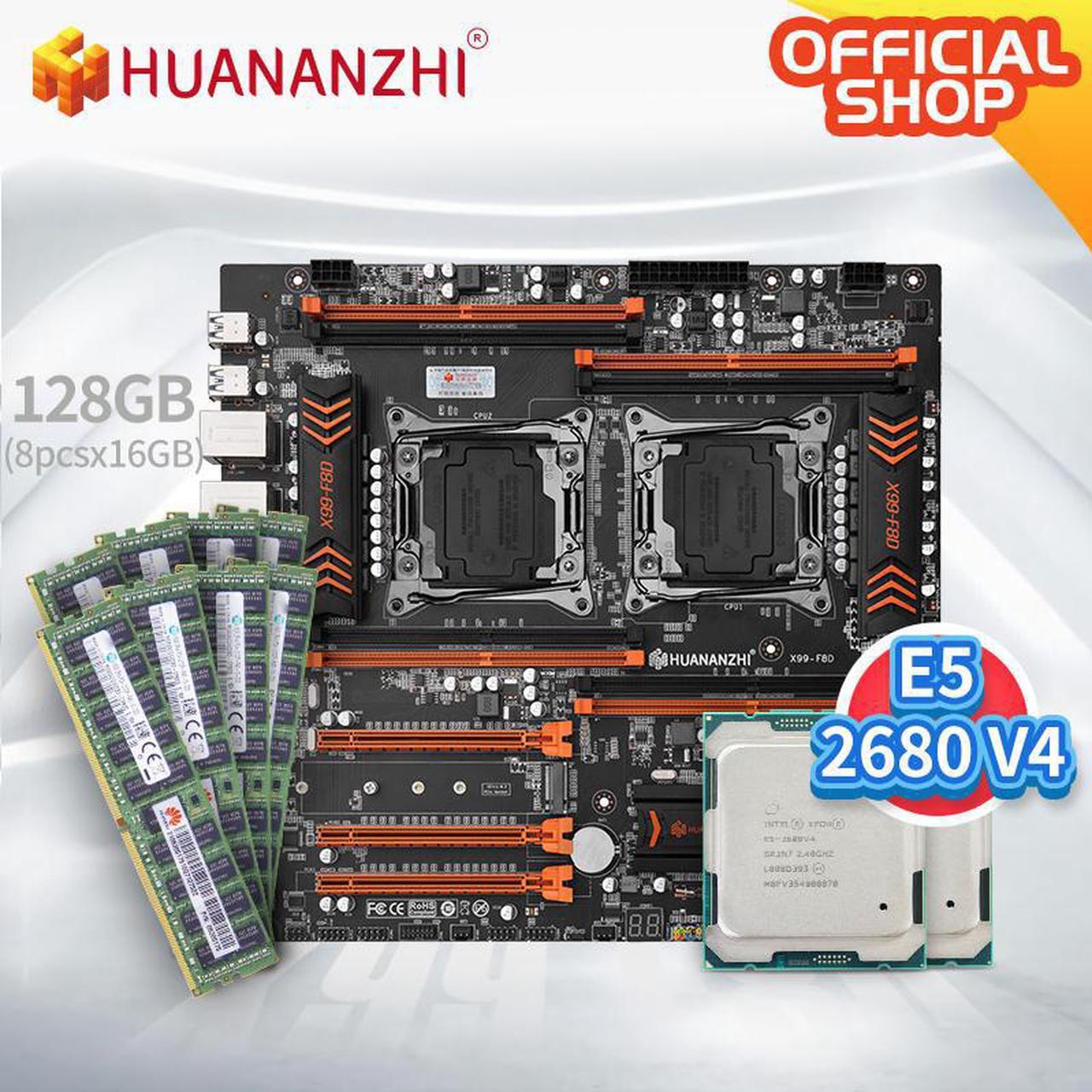 HUANANZHI X99 F8D X99 Motherboard Intel Dual with Intel XEON E5 2680 V4*2 with 8*16GB DDR4 RECC memory combo kit NVME USB 3.0