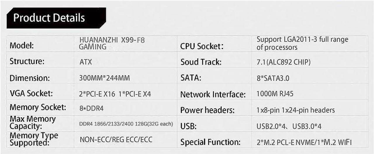 Alt view image 5 of 7 - HUANANZHI X99 F8 X99 Motherboard with Intel XEON E5 2680 V4 with 4*16G DDR4 RECC memory combo kit set NVME SATA USB 3.0