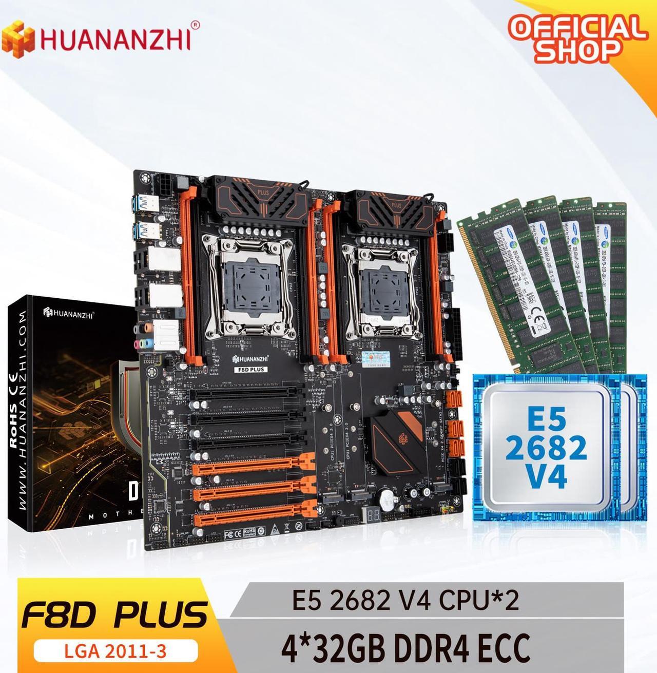 Main image of HUANANZHI X99 F8D PLUS LGA 2011-3 XEON X99 Motherboard with Intel E5 2682 V4*2 with 4*32G DDR4 RECC memory combo kit set