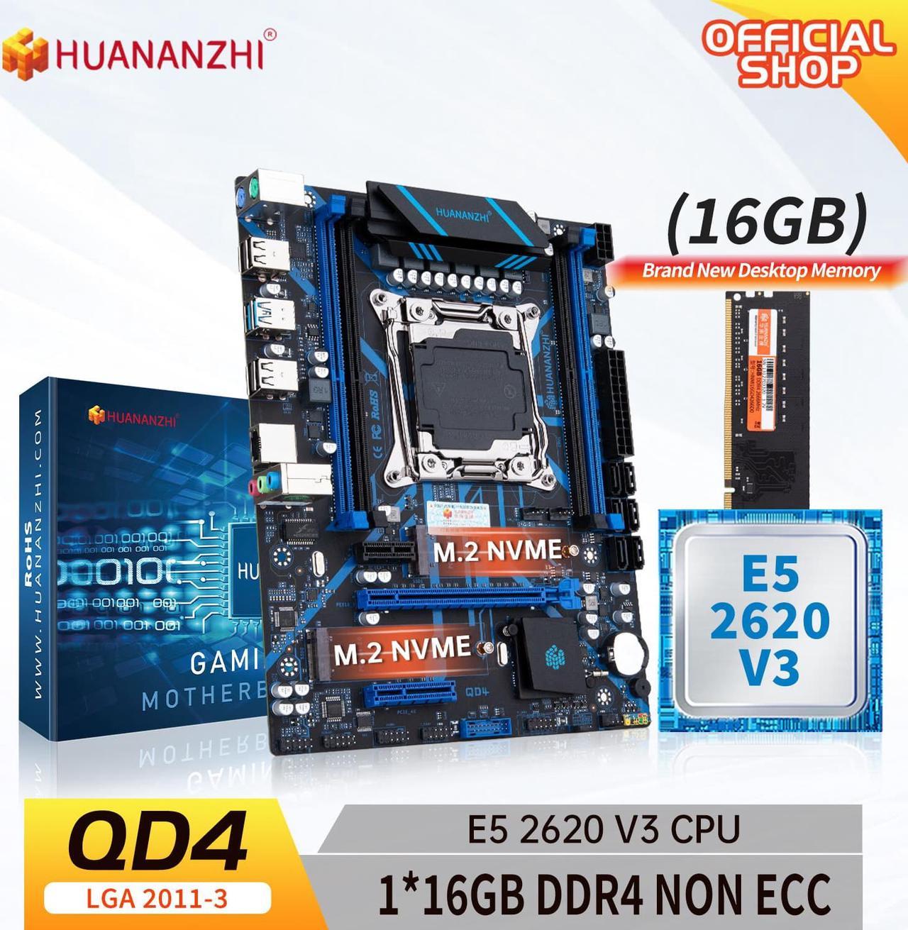 HUANANZHI X99 QD4 LGA 2011-3 XEON X99 Motherboard with Intel XEON E5 2620 v3 with 1*16G DDR4 NON-ECC memory combo kit set NVME