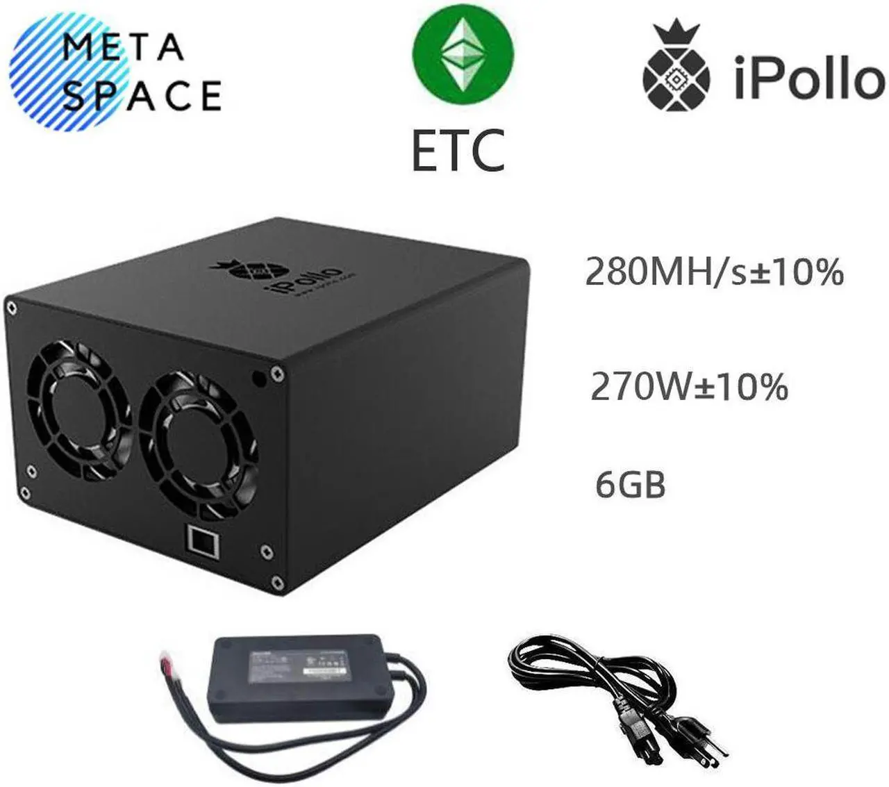 Main image of New Release iPollo V1 Mini ETC ETHW Miner 280MH/s 270W New Ethereum Miner With PSU and Power Cord Better Than iPollo V1 ETHW