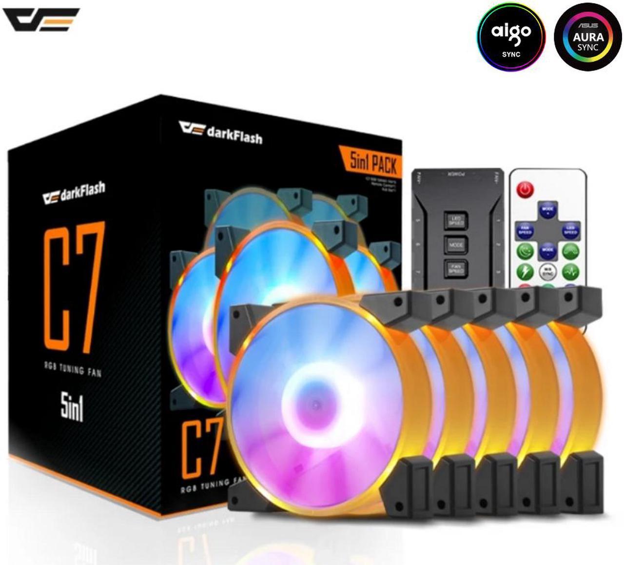 darkFlash C7 RGB PC Fan 120mm Computer Case Fans ARGB Mystic Light Aura SYNC LED 5V 3pin Fan for PC better than DR12 pro