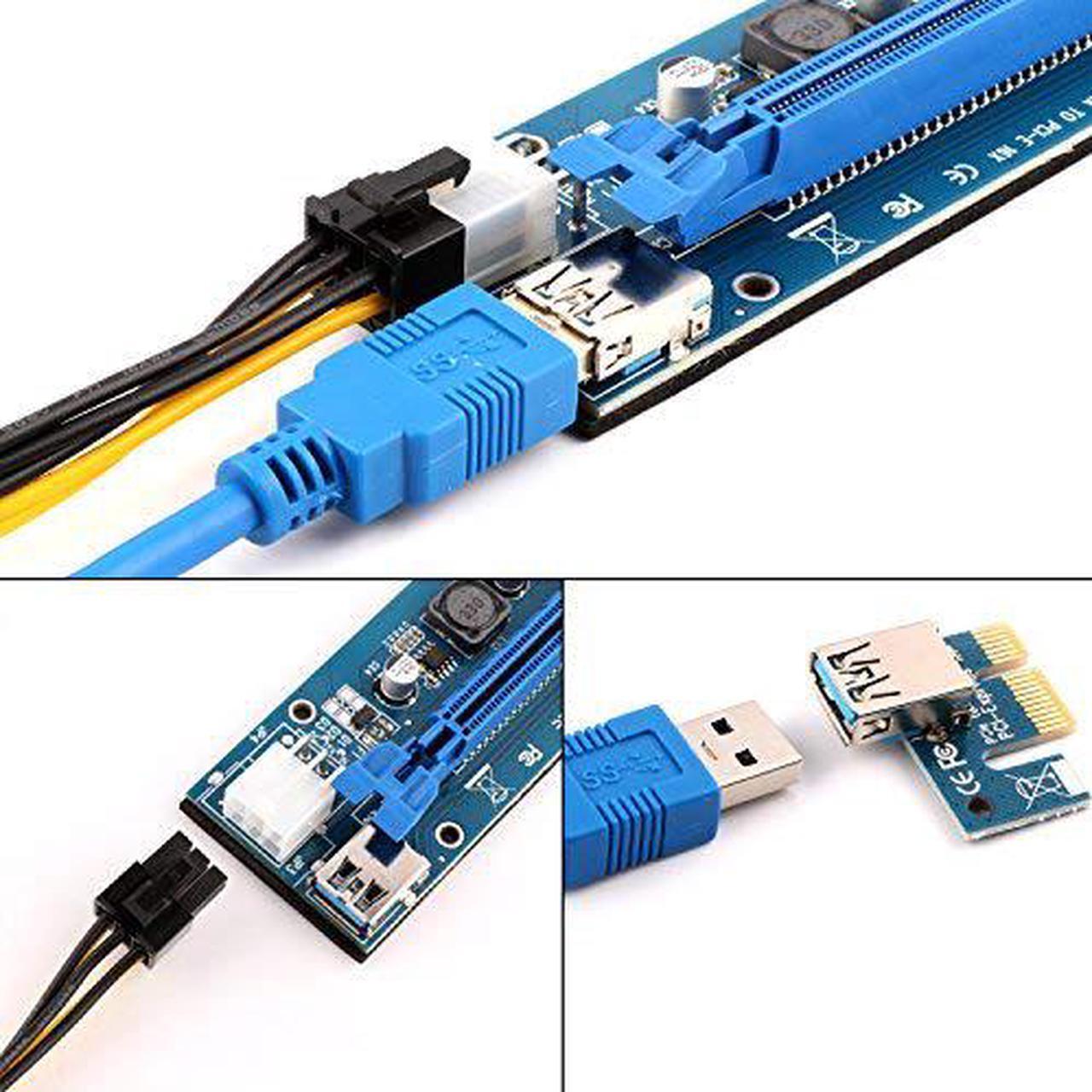 Alt view image 7 of 7 - The 12 Pack PCI-E Riser for BitcoinLitecoin ETH Coin Ubit Mining Dedicated Graphics Card PCI-E Riser 1X to 16X Riser Card 164P / 60cm USB 3.0 Extension Cable & MOLEX to SATA Power Cable (VER006c)