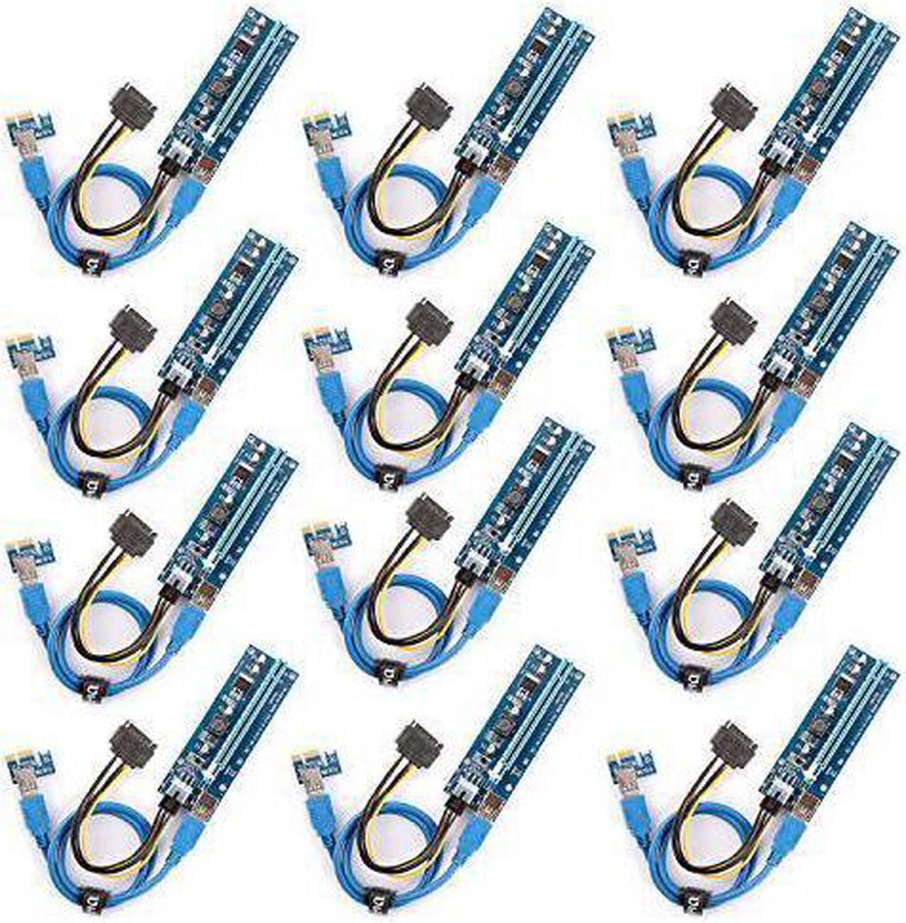 Main image of The 12 Pack PCI-E Riser for BitcoinLitecoin ETH Coin Ubit Mining Dedicated Graphics Card PCI-E Riser 1X to 16X Riser Card 164P / 60cm USB 3.0 Extension  high speed  New to SATA Power Cable  (VER009s)