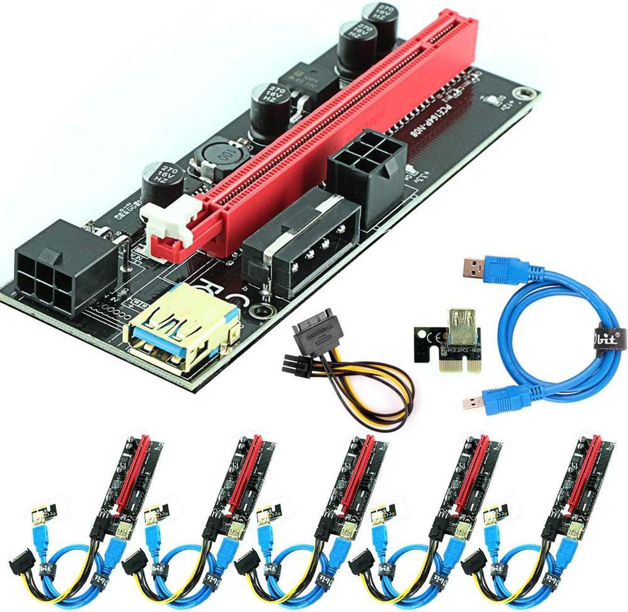 Alt view image 6 of 6 - The 12 Pack PCI-E Riser for BitcoinLitecoin ETH Coin Ubit Mining Dedicated Graphics Card PCI-E Riser 1X to 16X Riser Card 164P / 60cm USB 3.0 Extension  high speed  New to SATA Power Cable  (VER009s)