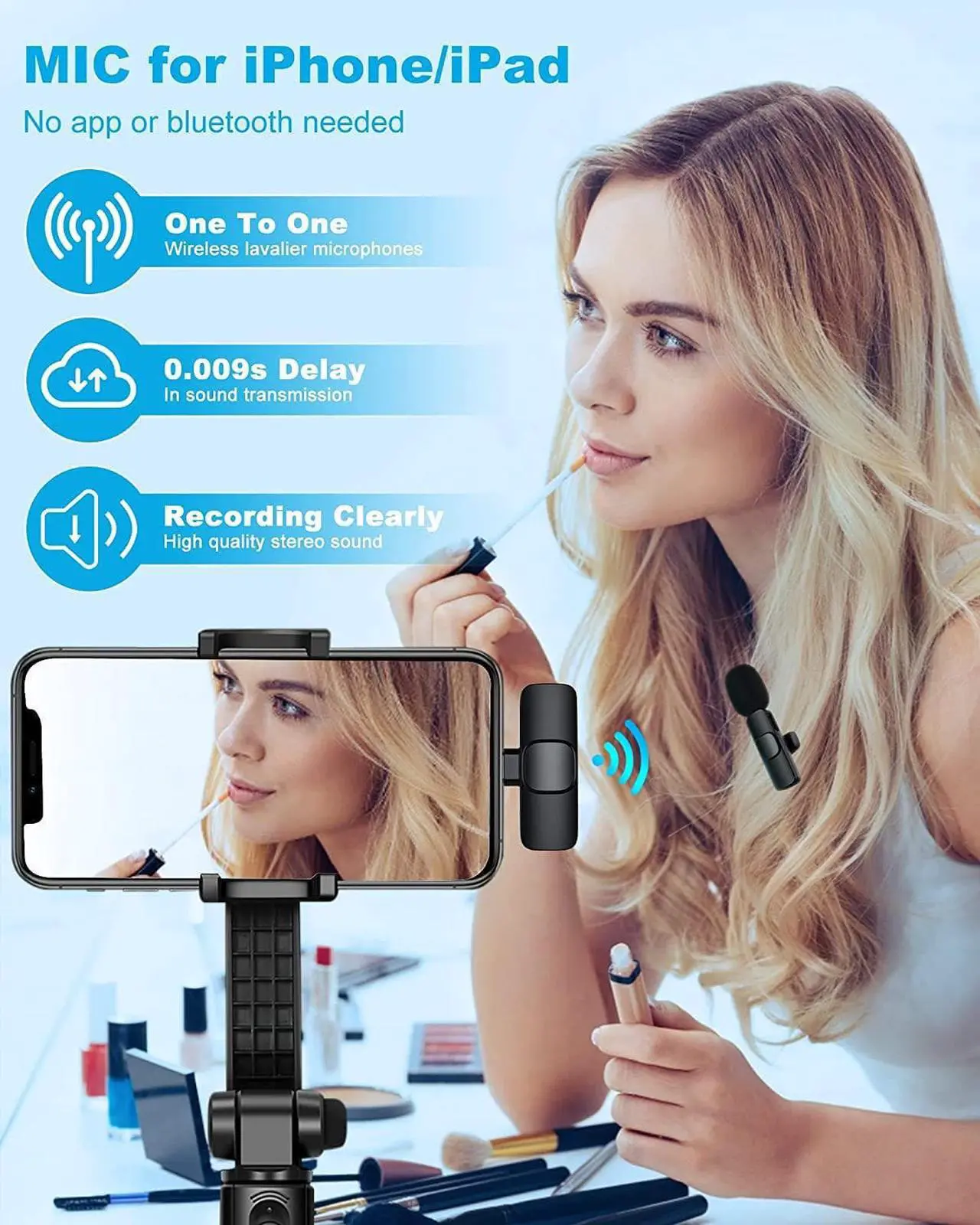 Alt view image 2 of 6 - Wireless Lavalier Microphone Compatible with iPhone iPad, Lapel Clip-on Mic for Phone Video Recording TikTok YouTube Live Stream Vlog(NO App/Bluetooth Needed)