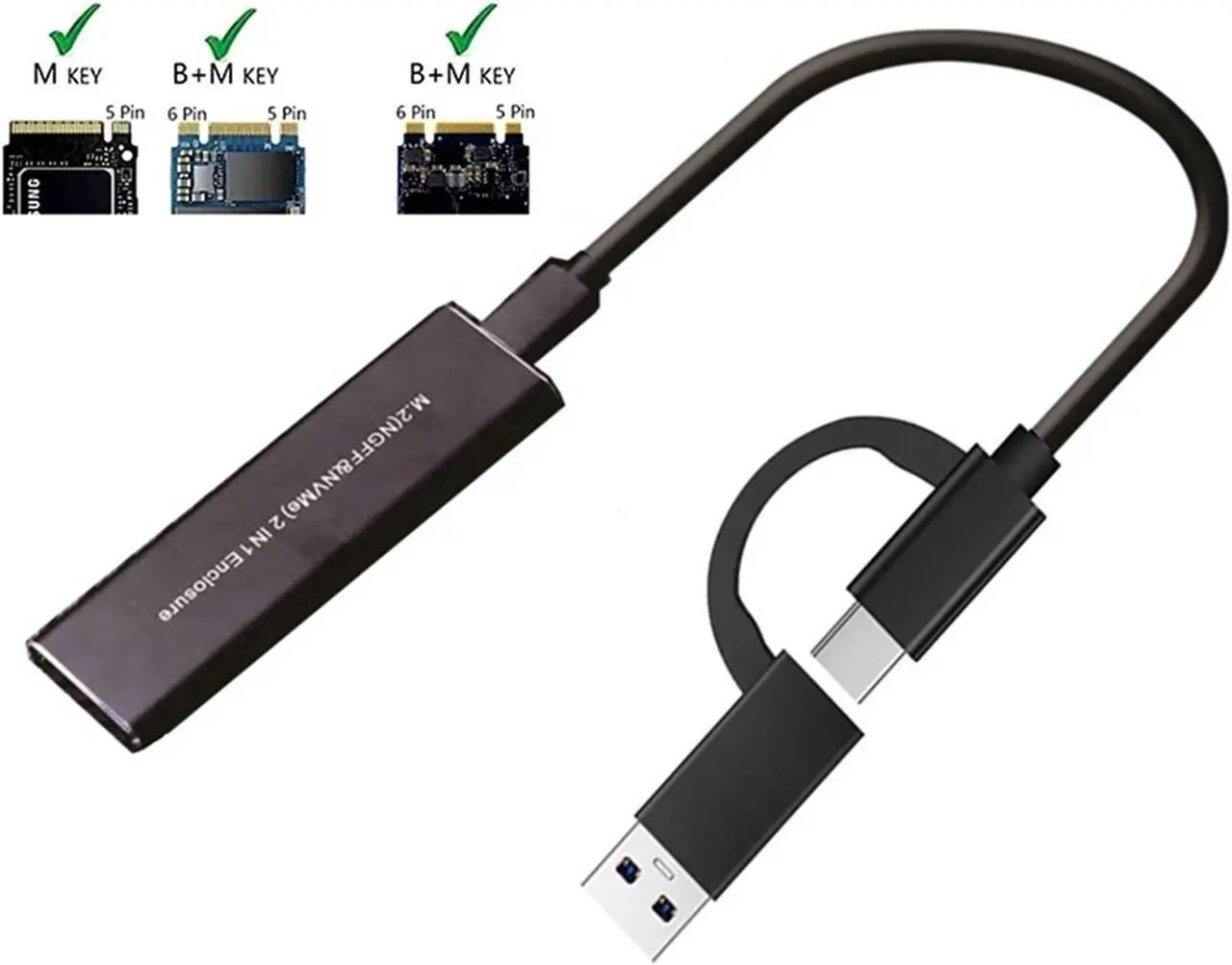 Main image of KingSpec M2 NVMe SATA SSD Case 10Gbps HDD Box M. 2 NVME NGFF SSD to USB 3.1 SSD Enclosure Dual Protocol Type-A to Type-C for M. 2 SSD Black