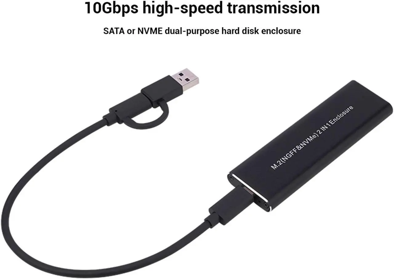 Alt view image 3 of 7 - KingSpec M2 NVMe SATA SSD Case 10Gbps HDD Box M. 2 NVME NGFF SSD to USB 3.1 SSD Enclosure Dual Protocol Type-A to Type-C for M. 2 SSD Black
