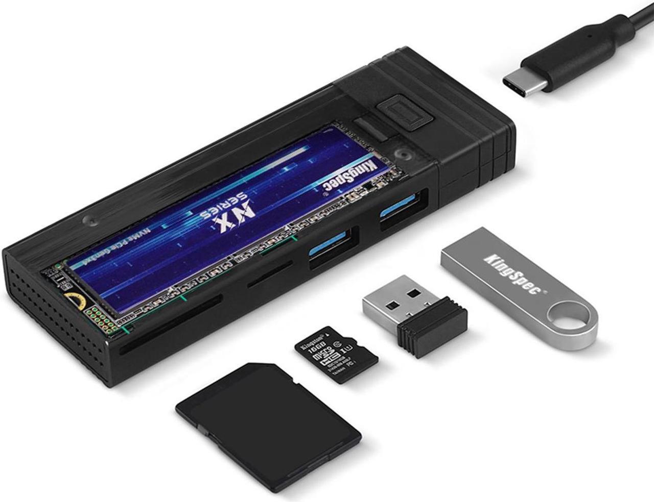 Main image of KingSpec 5 in 1 SSD Enclosure NVMe NGFF M.2 SSD Case USB C HUB Type C 3.1 Adapter Dock USB HUB for Desktop Laptop USB C Splitter  2242/2260/2280 (with C to A Cable)