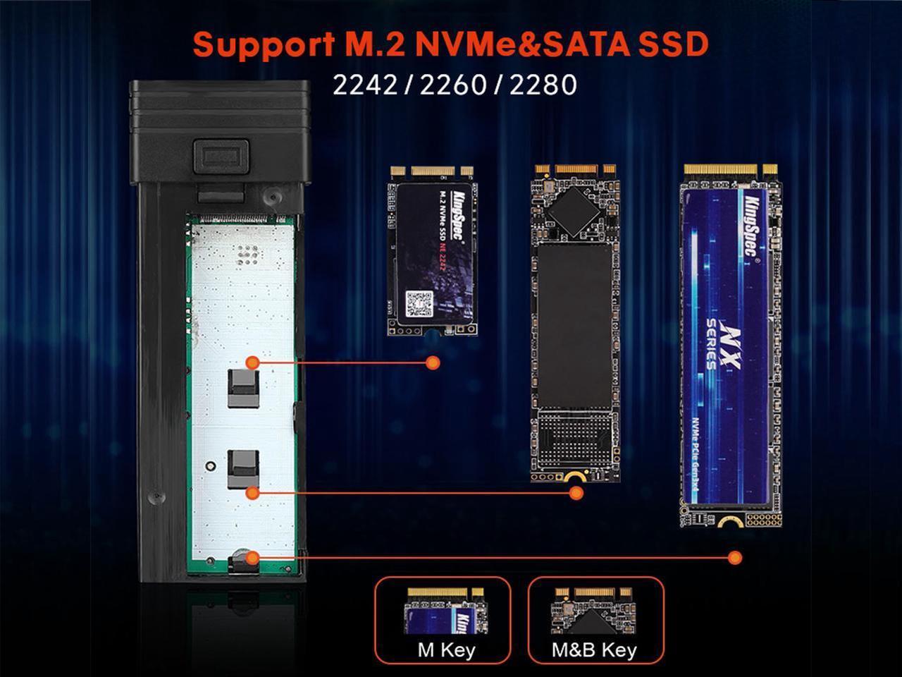 Alt view image 4 of 7 - KingSpec 5 in 1 SSD Enclosure NVMe NGFF M.2 SSD Case USB C HUB Type C 3.1 Adapter Dock USB HUB for Desktop Laptop USB C Splitter  2242/2260/2280 (with C to A Cable)
