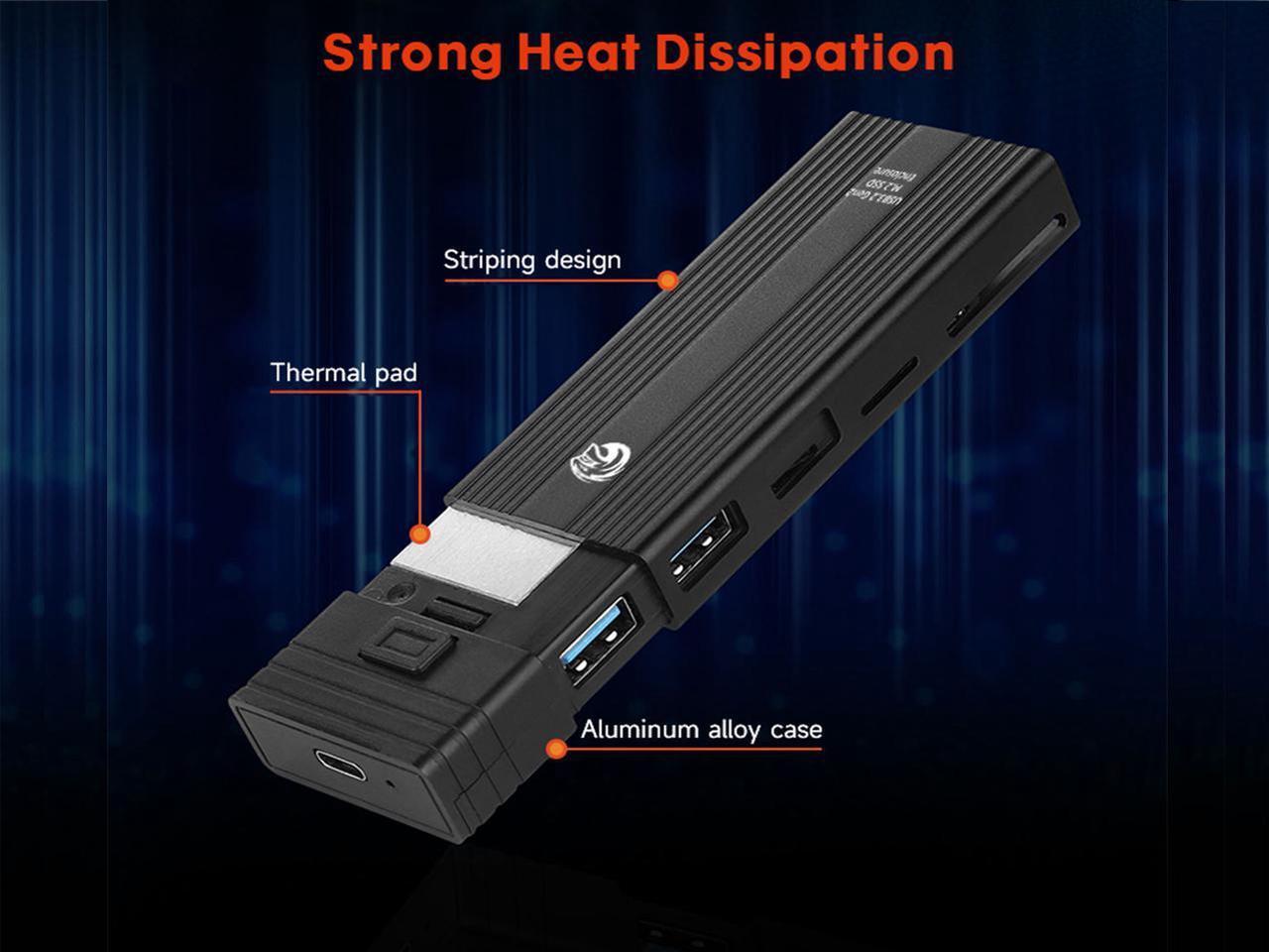 Alt view image 5 of 7 - KingSpec 5 in 1 SSD Enclosure NVMe NGFF M.2 SSD Case USB C HUB Type C 3.1 Adapter Dock USB HUB for Desktop Laptop USB C Splitter  2242/2260/2280 (with C to A Cable)