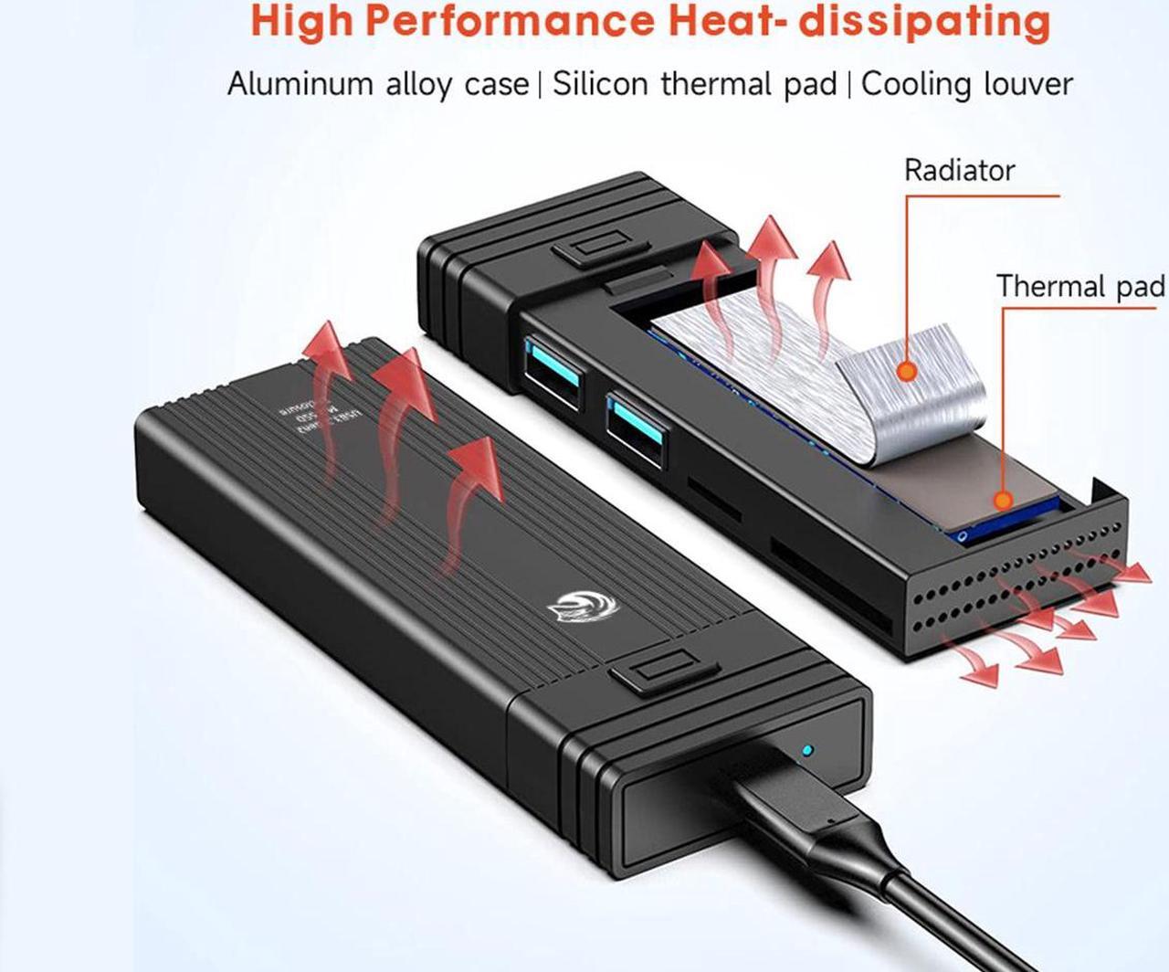 Alt view image 6 of 7 - KingSpec 5 in 1 SSD Enclosure NVMe NGFF M.2 SSD Case USB C HUB Type C 3.1 Adapter Dock USB HUB for Desktop Laptop USB C Splitter  2242/2260/2280 (with C to A Cable)