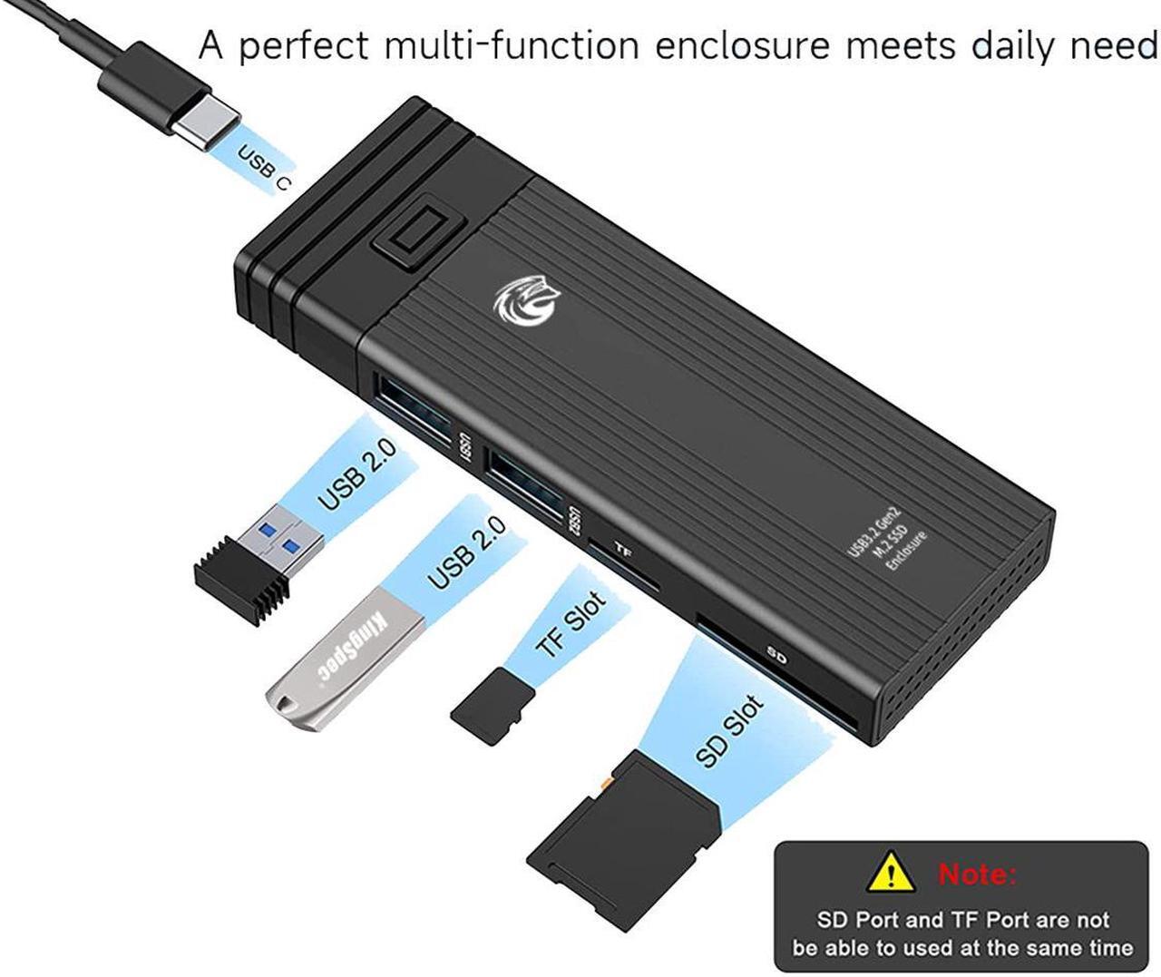 Alt view image 7 of 7 - KingSpec 5 in 1 SSD Enclosure NVMe NGFF M.2 SSD Case USB C HUB Type C 3.1 Adapter Dock USB HUB for Desktop Laptop USB C Splitter  2242/2260/2280 (with C to A Cable)