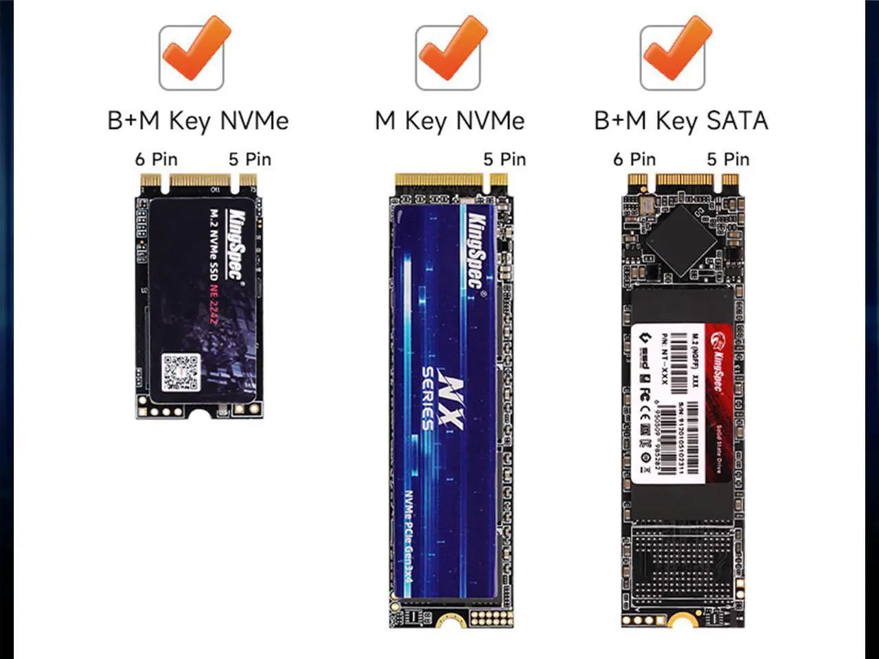 Alt view image 4 of 7 - KingSpec 5 in 1 SSD Enclosure NVMe NGFF M.2 SSD Case USB C HUB Type C 3.1 Adapter Dock USB HUB for Desktop Laptop USB C Splitter  2242/2260/2280 (with C to A Cable and C to C Cable)