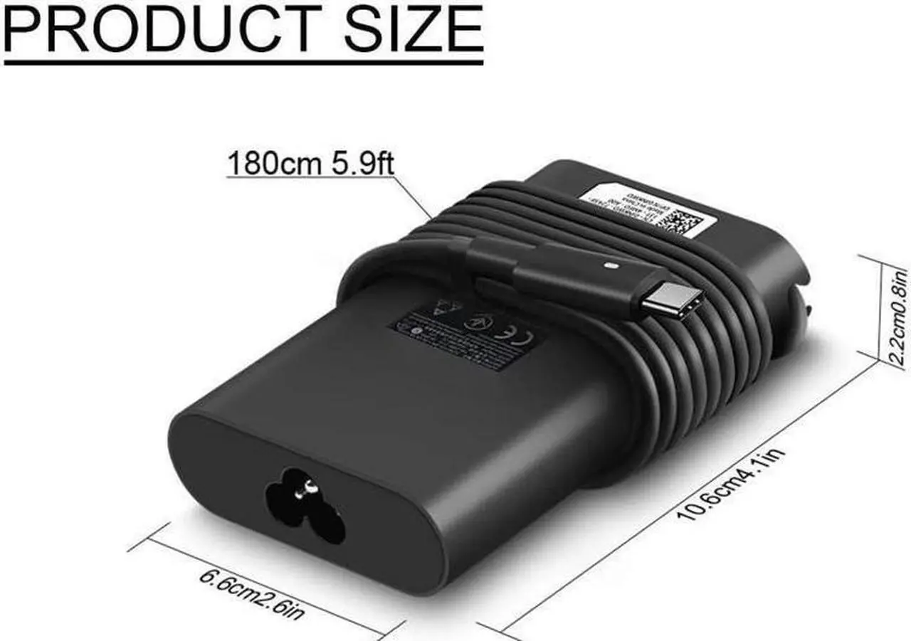 Alt view image 4 of 5 - 45W 65W USB-C Charger Replacement for Dell Latitude 7320 Detachable Laptop 20V 2.25A 3.25A Power Supply Adapter Cord
