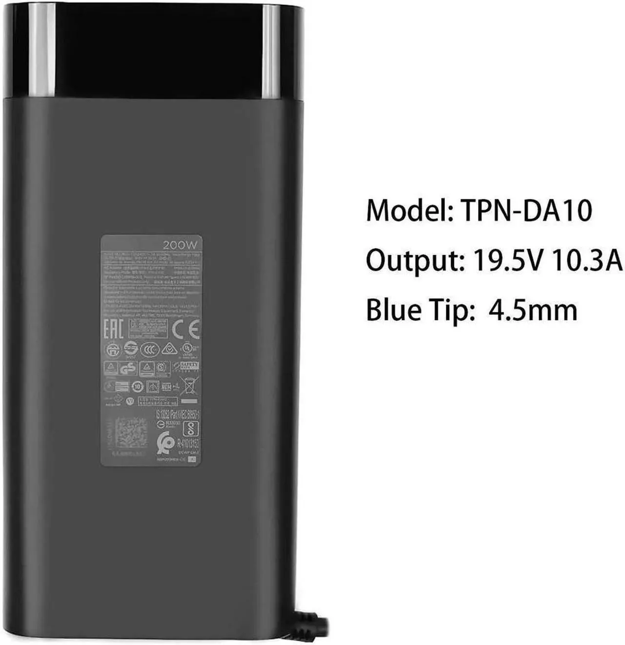Alt view image 5 of 5 - New Slim 200W Charger Replacement for HP OMEN 15-dc0052nr 15-dc0020nr Laptop PC 19.5V 10.3A TPN-DA10 L00818-850 L00895-003 Power Supply Adapter Cord