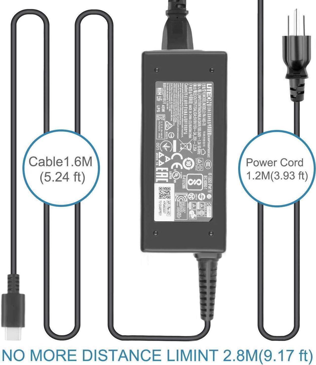 Alt view image 5 of 7 - 45W USB-C Charger for Acer Chromebook Spin 15 CP315-1HT CP315-1HT-C4WQ N17Q9 Laptop PA-1450-78 20V 2.25A Power Supply Adapter cord