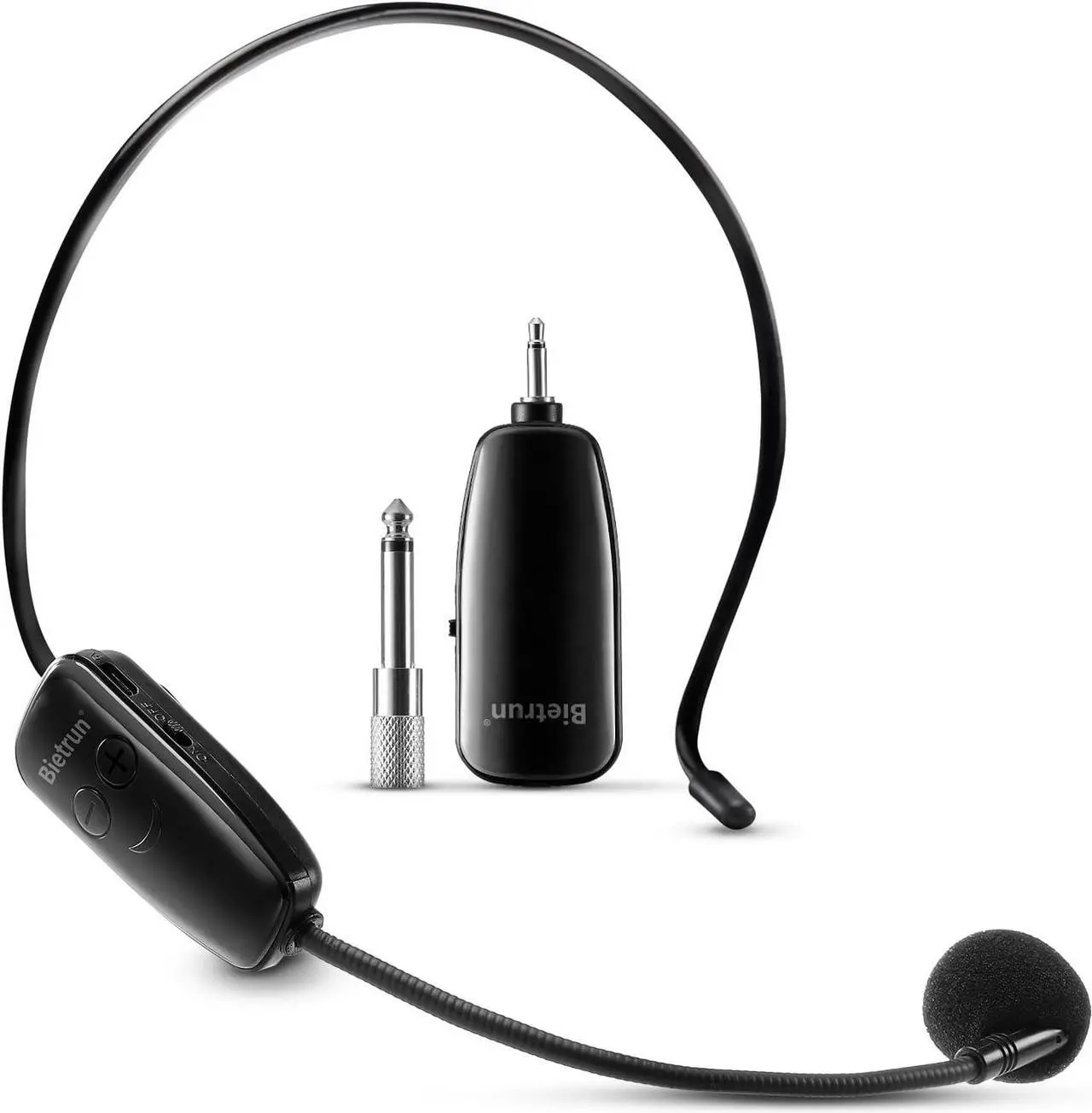 Main image of Bietrun Wireless Microphone Headset, UHF Wireless Headset Mic System, 160ft Range,1/8'' and 1/4'' Plug, for Speakers, Voice Amplifier, PA System(Not Supported AUX/iOS)