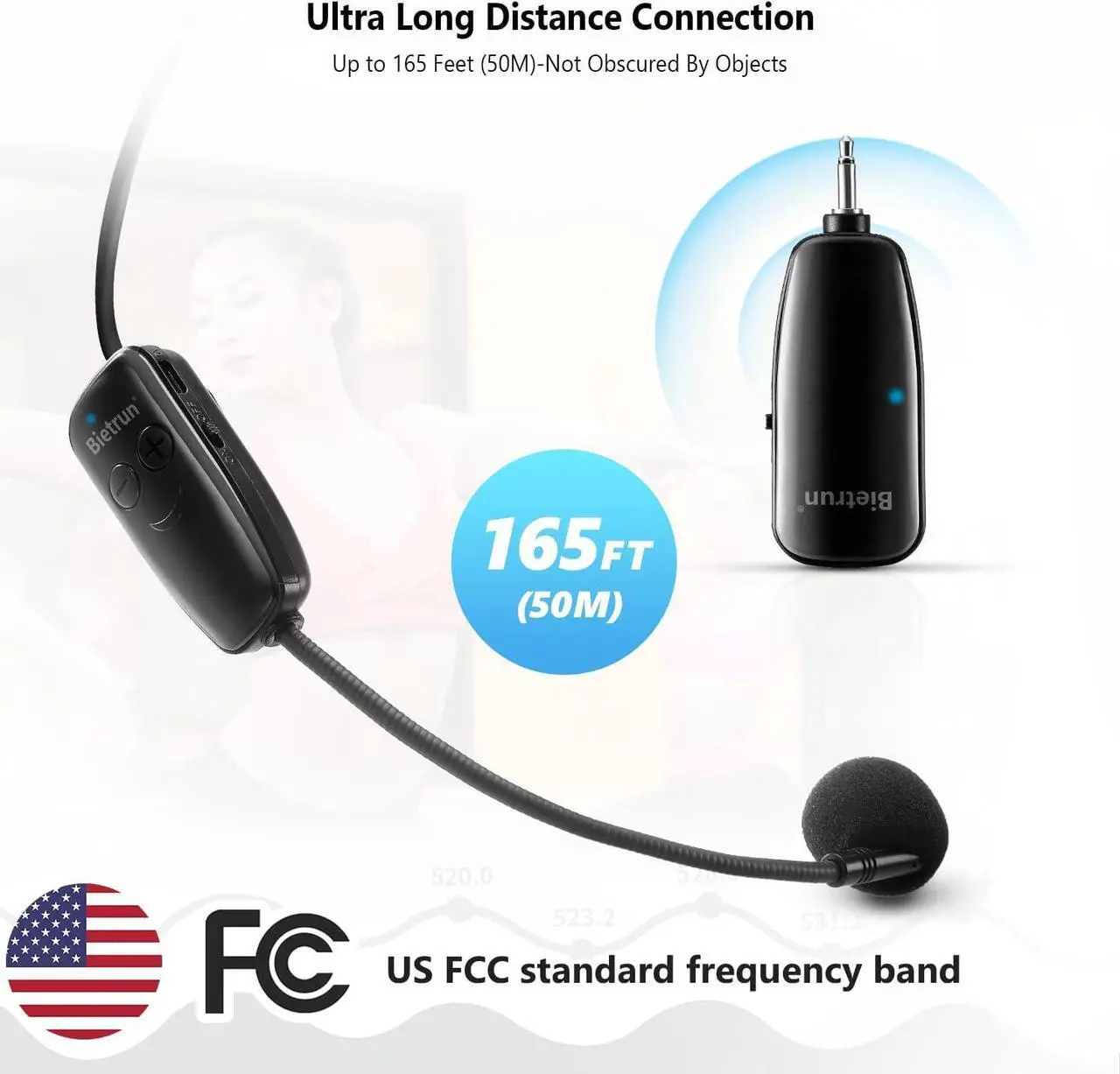 Alt view image 3 of 7 - Bietrun Wireless Microphone Headset, UHF Wireless Headset Mic System, 160ft Range,1/8'' and 1/4'' Plug, for Speakers, Voice Amplifier, PA System(Not Supported AUX/iOS)