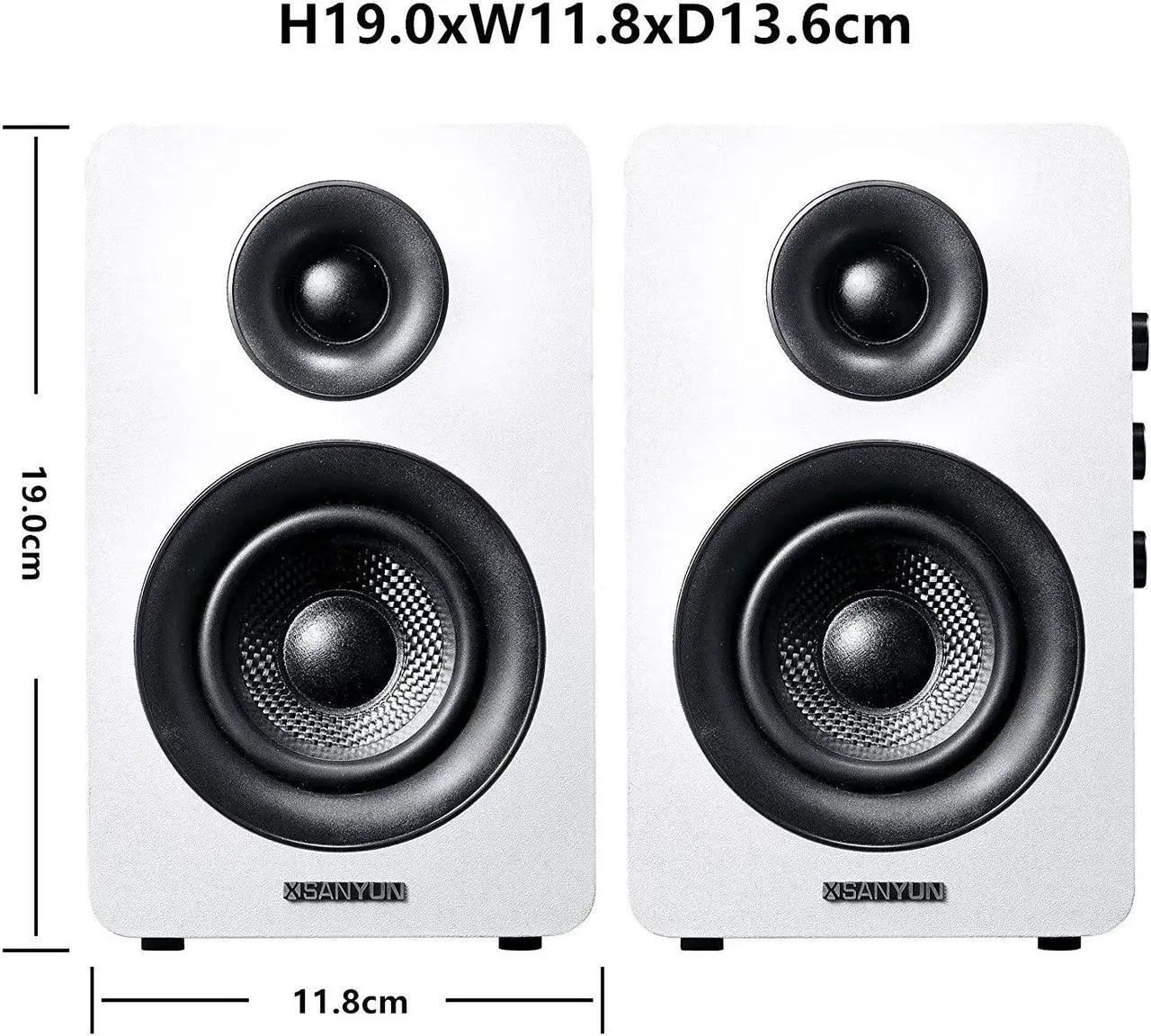 Alt view image 2 of 7 - Sanyun SW208 3" Active Bluetooth 5.0 Bookshelf Speakers  60W Carbon Fiber Speaker Unit - Built-in 24bit DAC - Dynamic 3D Surround Sound  2.0 Computer PC Monitor Gaming Speakers (Pair, White)