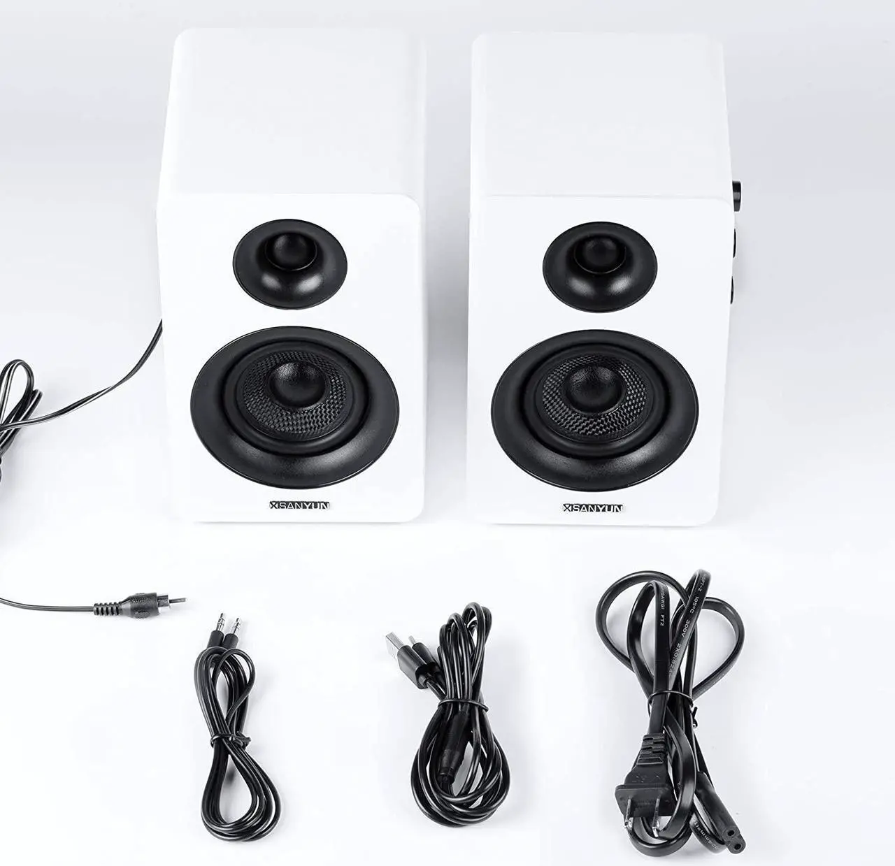 Alt view image 7 of 7 - Sanyun SW208 3" Active Bluetooth 5.0 Bookshelf Speakers  60W Carbon Fiber Speaker Unit - Built-in 24bit DAC - Dynamic 3D Surround Sound  2.0 Computer PC Monitor Gaming Speakers (Pair, White)