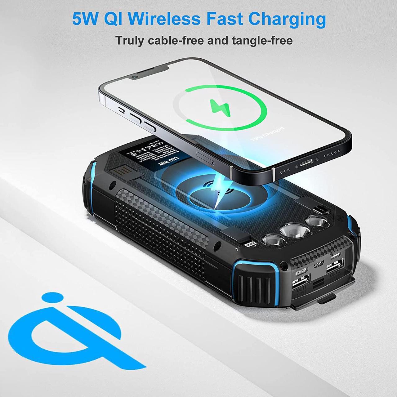 Alt view image 3 of 7 - Solar Power Bank 36000mAh,Qi Wireless Charger Built in 3 Cables, Portable Charger Battery Bank with 3 Input 4 Output,Waterproof Battery Pack Charger for iPhone 12,13,MacBook,Samsung Galaxy,Tablet