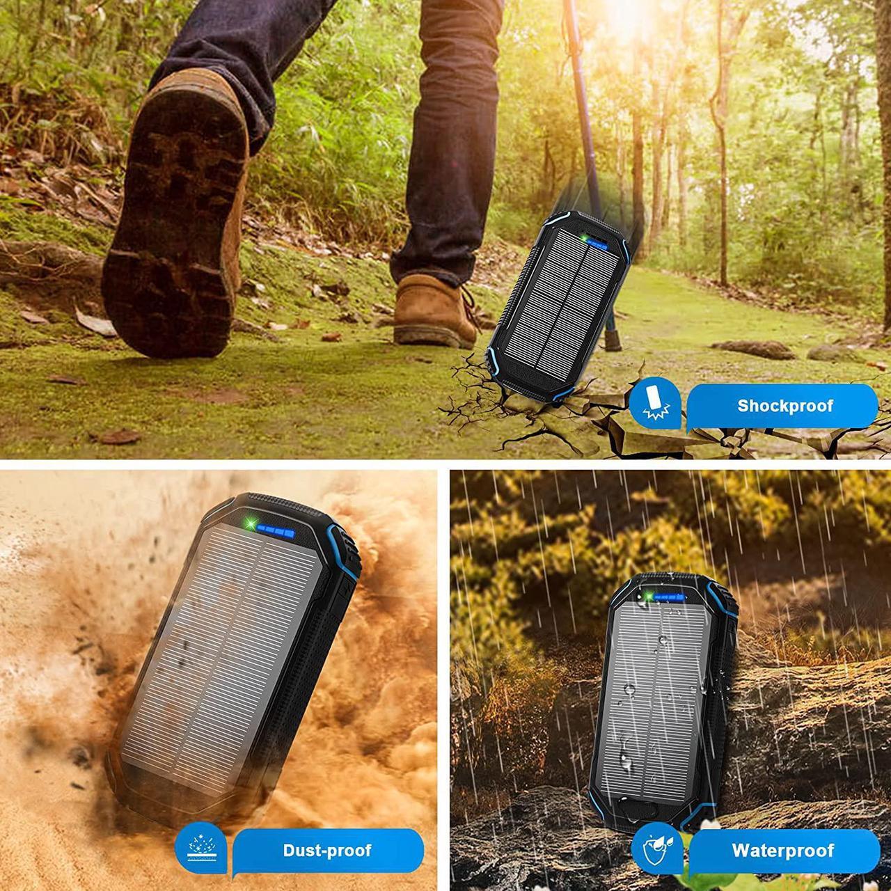 Alt view image 5 of 7 - Solar Power Bank 36000mAh,Qi Wireless Charger Built in 3 Cables, Portable Charger Battery Bank with 3 Input 4 Output,Waterproof Battery Pack Charger for iPhone 12,13,MacBook,Samsung Galaxy,Tablet