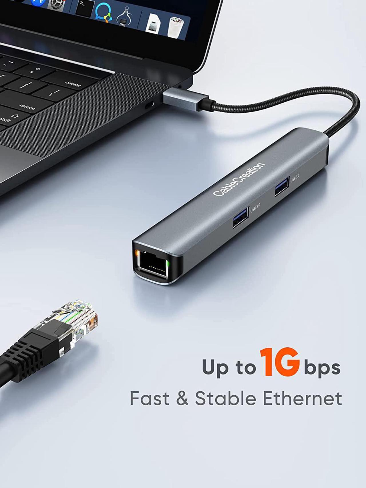 Alt view image 6 of 7 - CableCreation 6-in-1 USB-C Hub/Multiport Adapter with 4K 60HZ HDMI, USB C Data Port, 1Gbps Ethernet, 100W Power Delivery, 2 USB 3.0 Port, for MacBook Pro Air M1, iPad Pro Air 2022-2018, XPS
