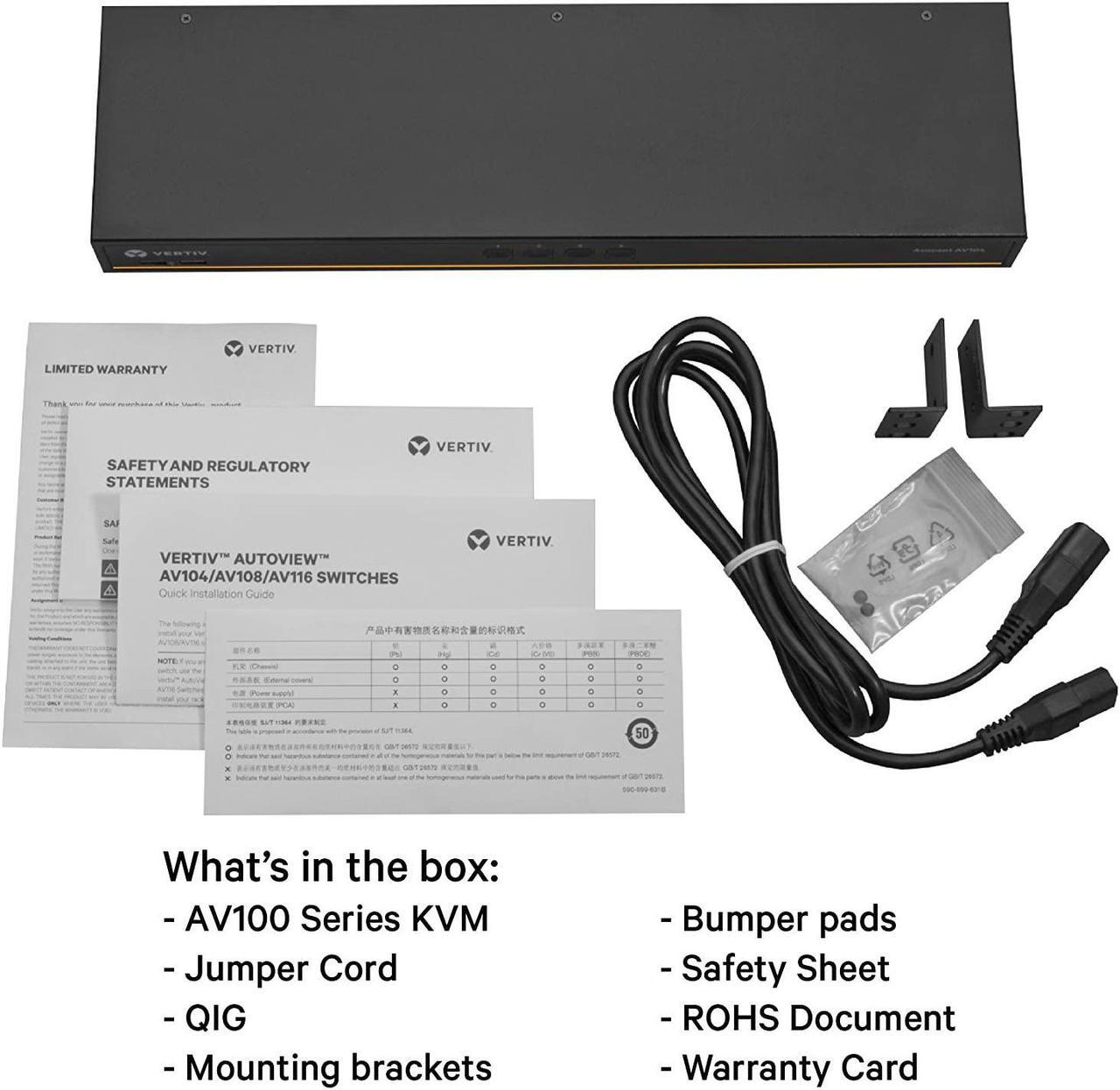 Alt view image 5 of 6 - Vertiv Avocent 1x4 Rackmount or Desktop, Single-User KVM Switch with USB, Touch Button and Hotkey Switching, Cascade Support and Internal Power Supply, Ideal for Small Data Centers (AV104-400)
