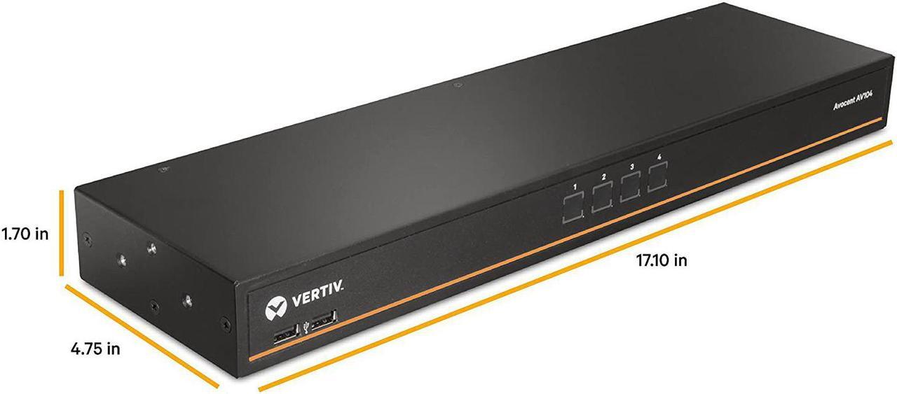 Alt view image 4 of 6 - Vertiv Avocent 1x4 Rackmount or Desktop, Single-User KVM Switch with USB, Touch Button and Hotkey Switching, Cascade Support and Internal Power Supply, Ideal for Small Data Centers (AV104-400)