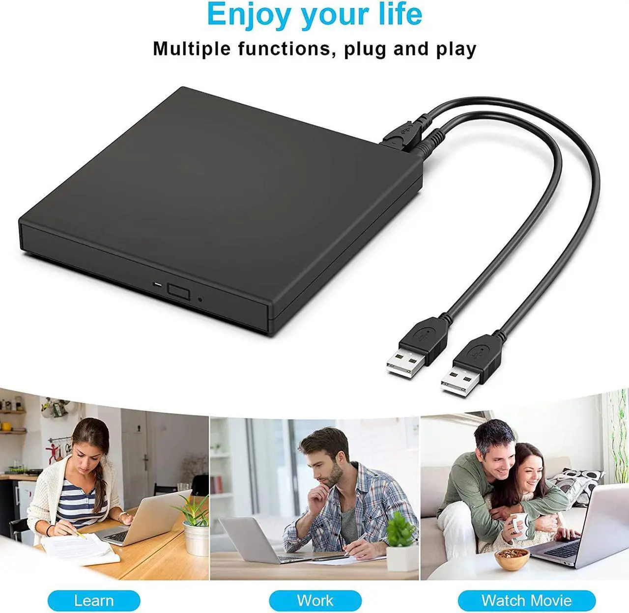Alt view image 4 of 4 - External CD DVD Drive, USB 2.0 Slim Protable External CD-RW Drive DVD-RW Burner Writer Player for Laptop Notebook PC Desktop Computer, Black