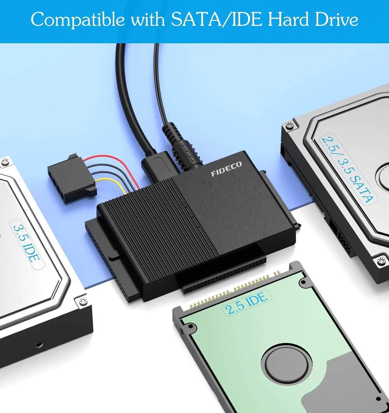 Alt view image 3 of 7 - USB 3.0 to SATA or IDE Adapter Hard Drive Adapter Cable Universal for 2.5/3.5 inch SATA HDD/SSD & IDE HDD with 12V Power Adapter