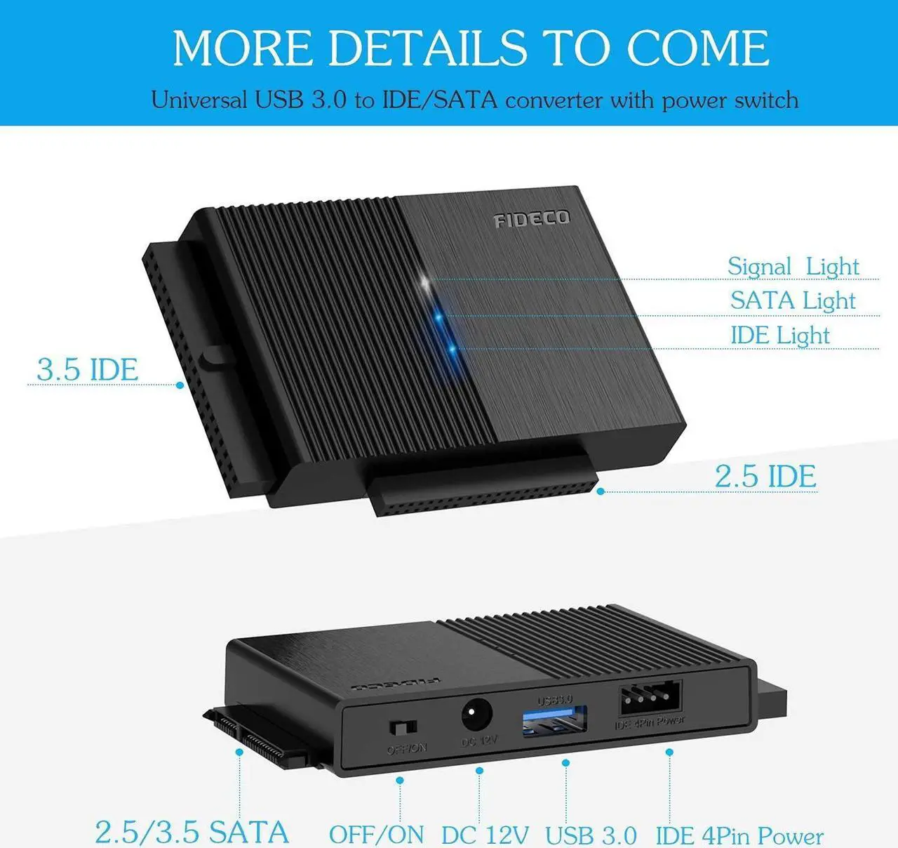 Alt view image 7 of 7 - USB 3.0 to SATA or IDE Adapter Hard Drive Adapter Cable Universal for 2.5/3.5 inch SATA HDD/SSD & IDE HDD with 12V Power Adapter
