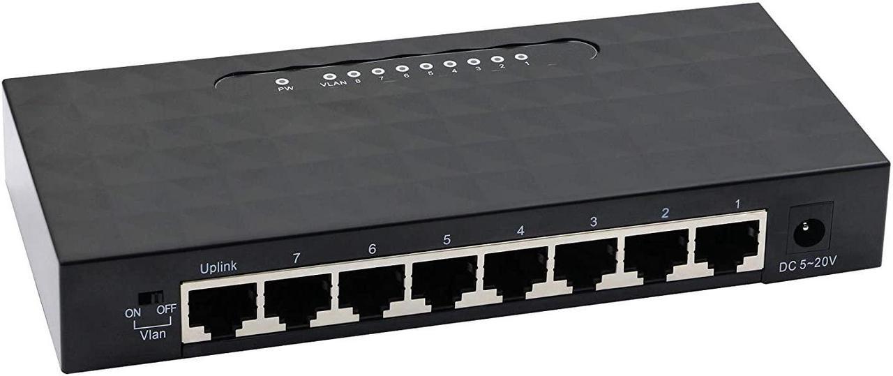 8 Port Gigabit SwitchUnmanaged 10/100/1000Mbps Network Hub Ethernet Splitter,Plug and Play,Quiet Fanless,for Office and Home Entertainment.