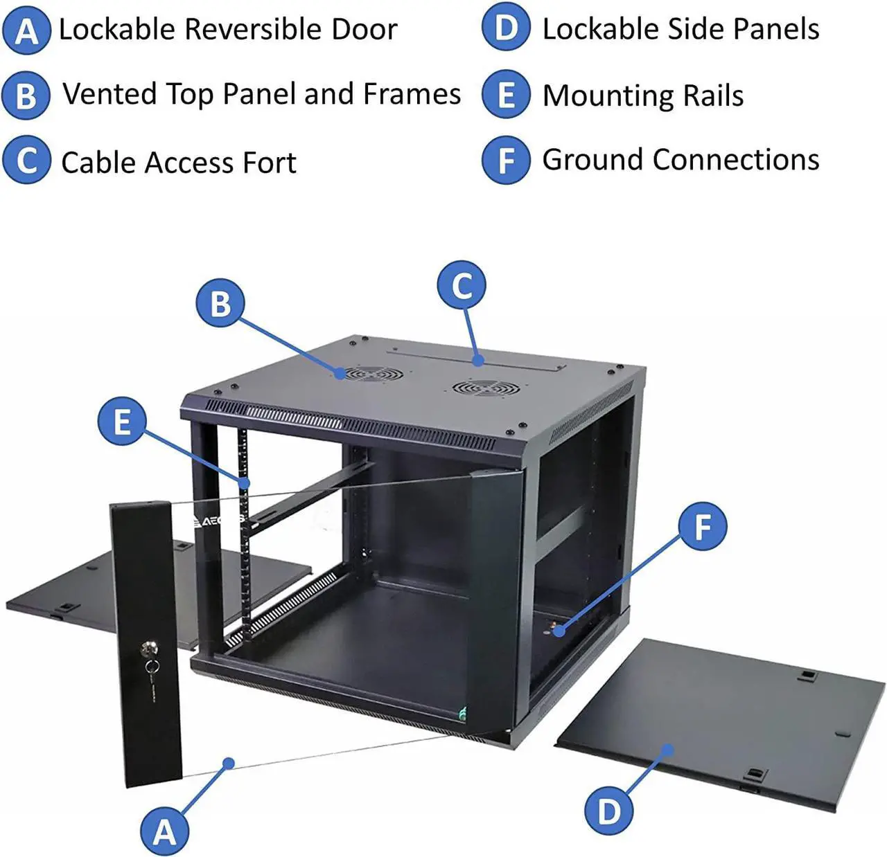 Alt view image 6 of 7 - 9U Professional Wall Mount Network Server Cabinet Enclosure 19-Inch Server Network Rack 16-Inches Deep Black