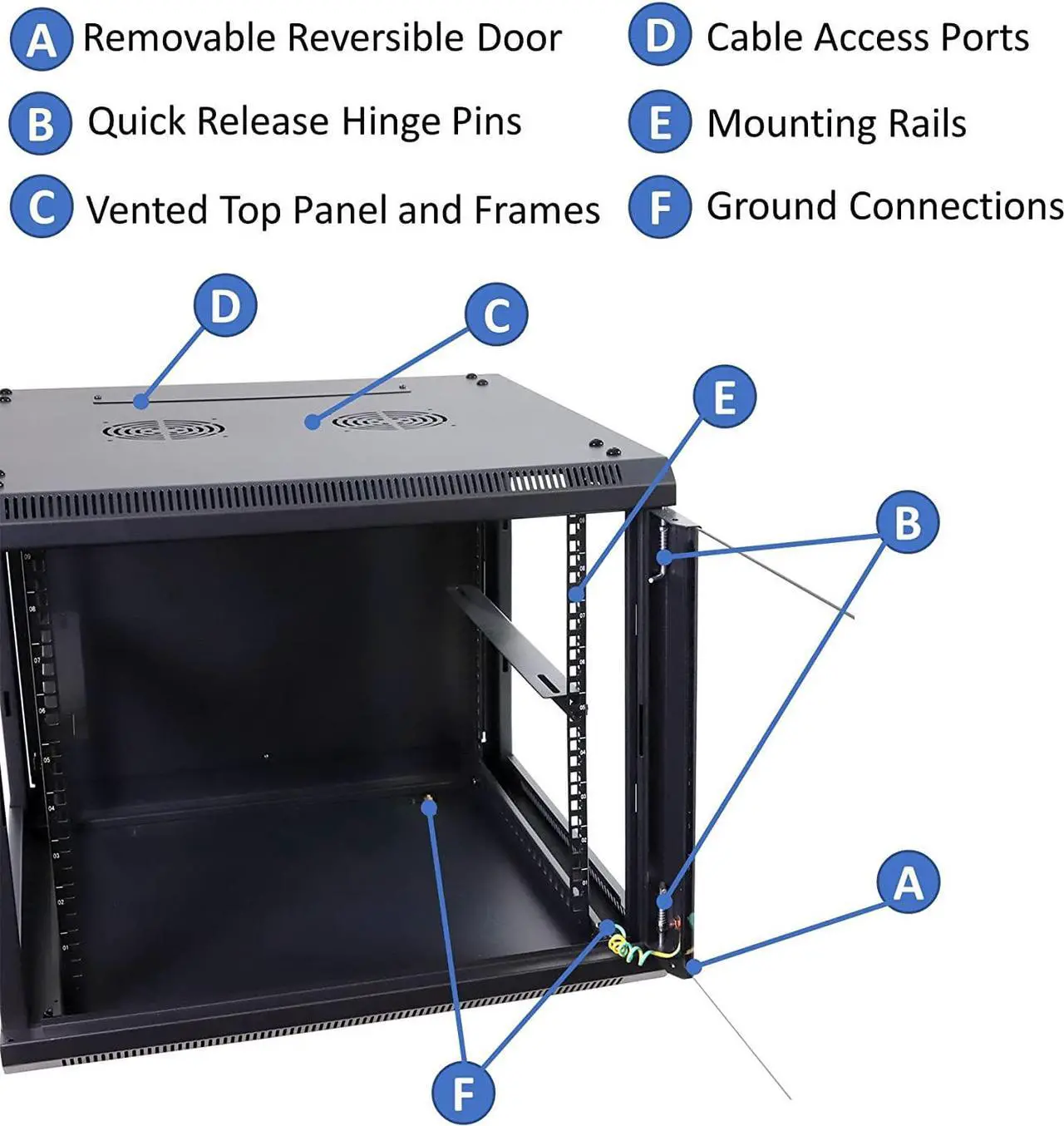 Alt view image 7 of 7 - 9U Professional Wall Mount Network Server Cabinet Enclosure 19-Inch Server Network Rack 16-Inches Deep Black
