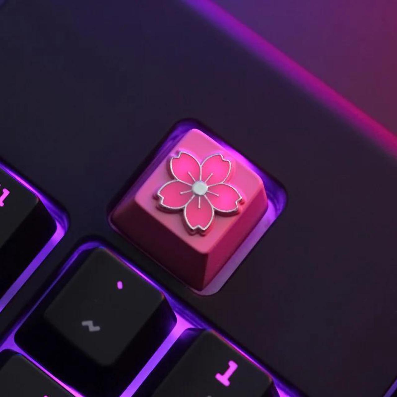 Alt view image 5 of 6 - Mechanical Keyboard Artisan Keycaps Keystone 1 PC Cherry Blossoms Personality Zinc Aluminum Alloy R4 Height Customize DIY
