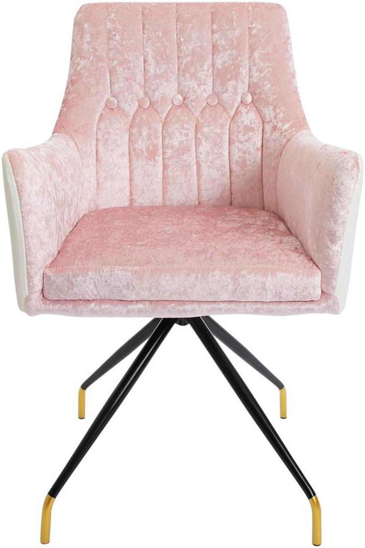 Main image of Impressions Vanity Genesis Vanity Chair with 360 Degrees Swivel Seat, Button Tufted Velvet Cushioned Chair with Slim Black Legs (Pink)