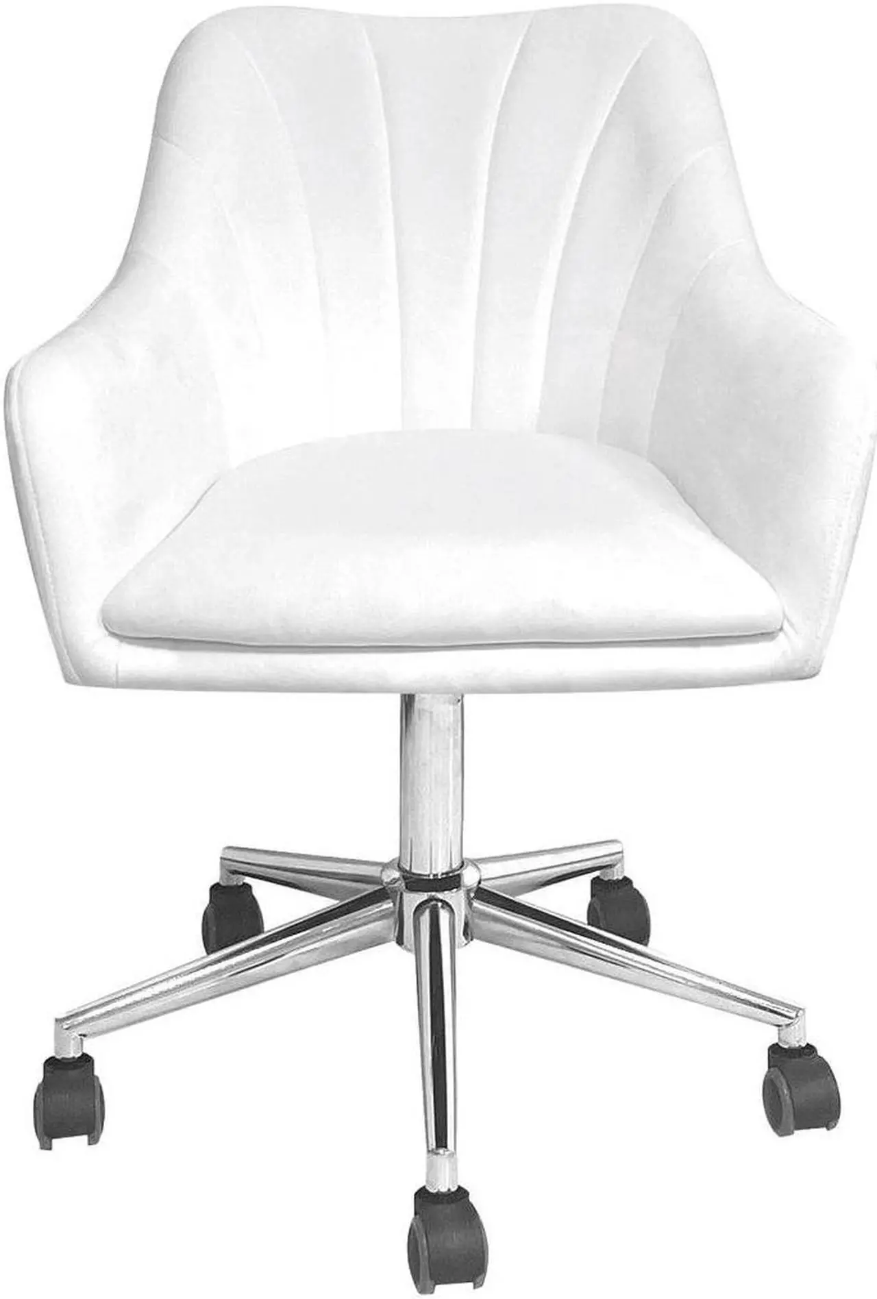 Main image of Impressions Vanity Channel Tufted Chair with Elegant Curves, Sadie 360 degree Swivel Makeup Vanity chair, Adjustable Height Velvet Desk Chair with Rolls on Caster Wheels (White Velvet)